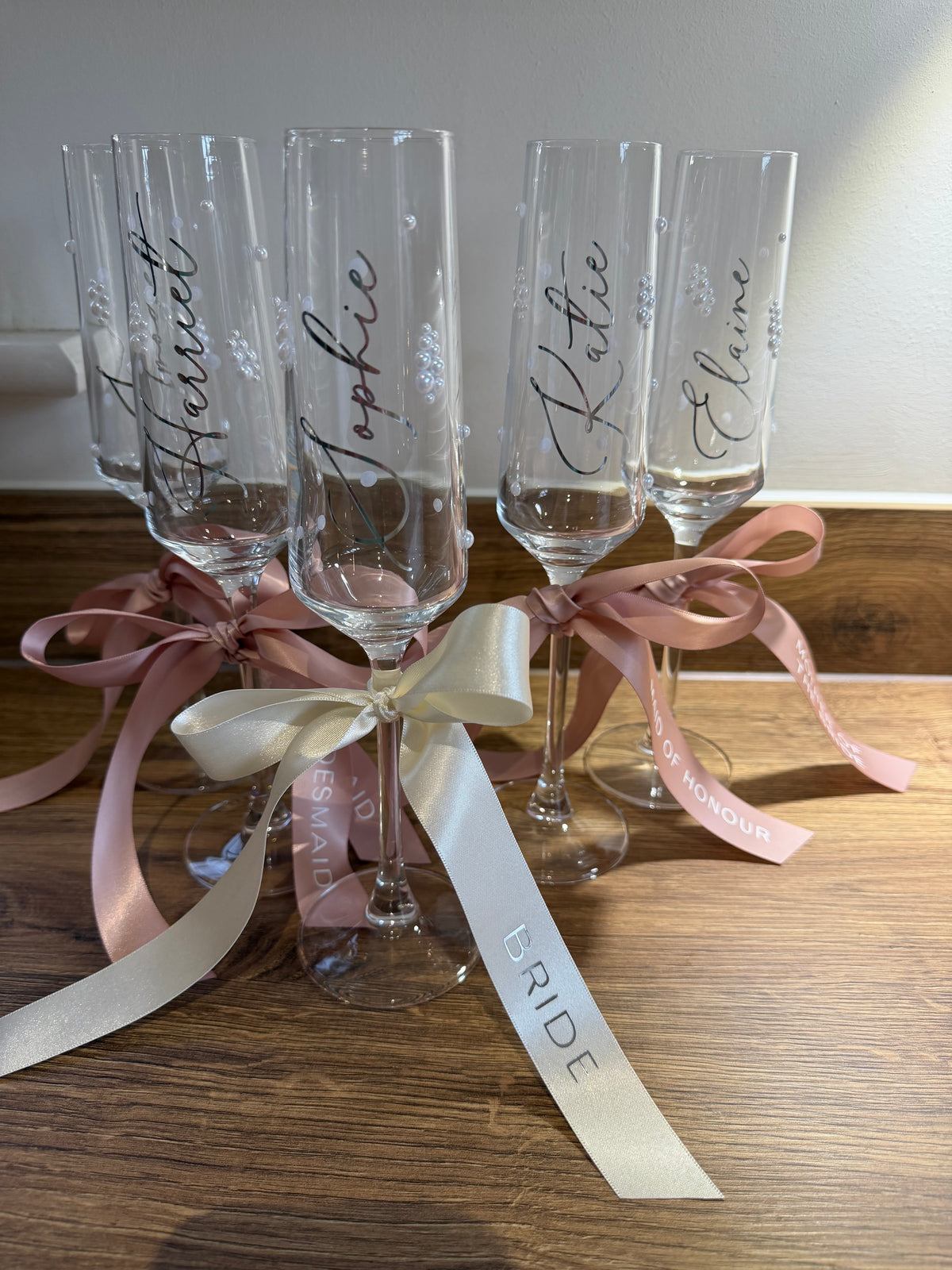 Personalised Bridesmaid Champagne Glass | Pearl Glass