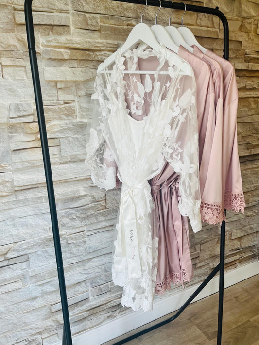 Lace Trim Bridesmaid Satin Robes - Bridesmaid personalised Robe -