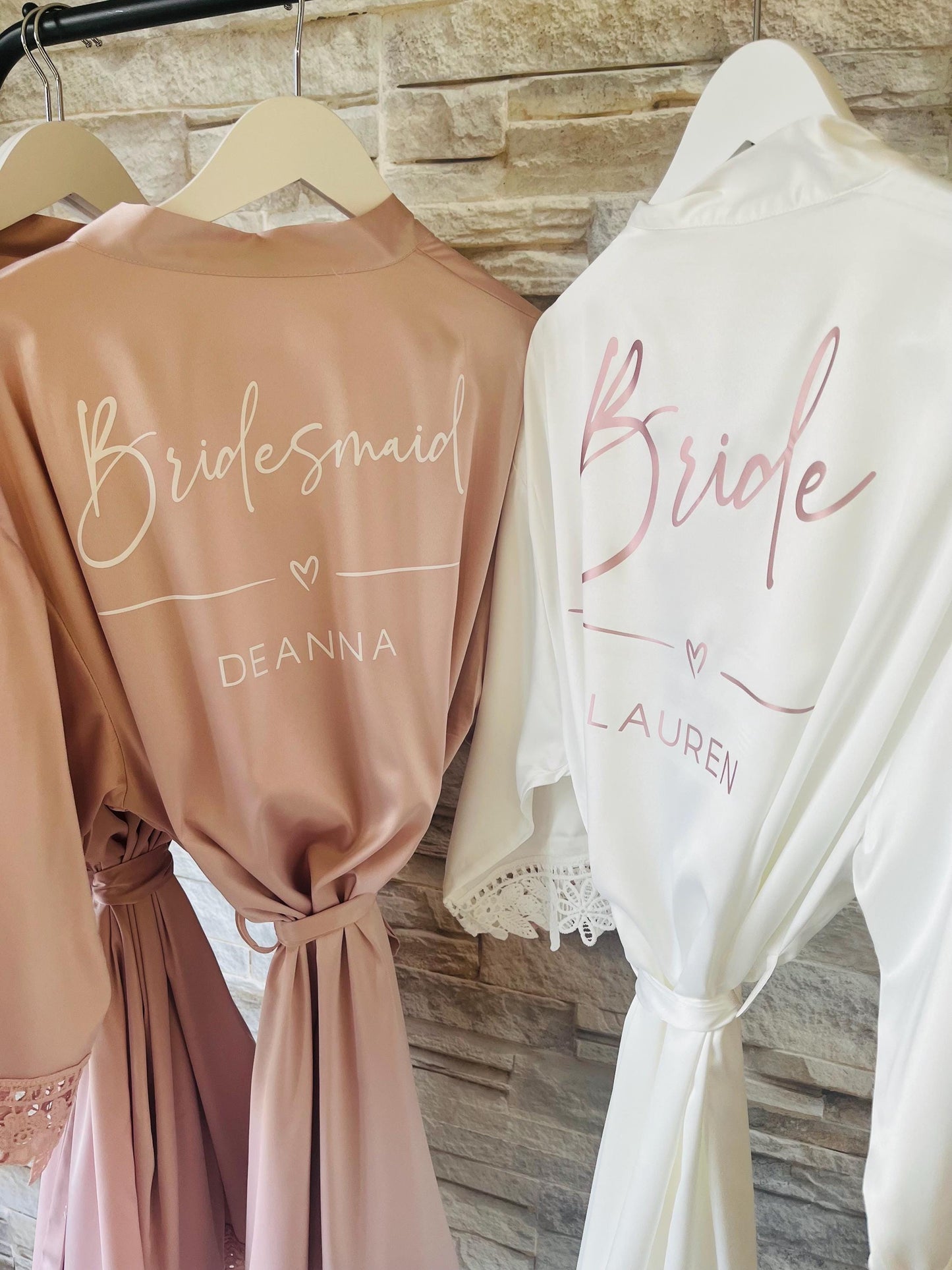 Lace Trim Bridesmaid Satin Robes - Bridesmaid personalised Robe -
