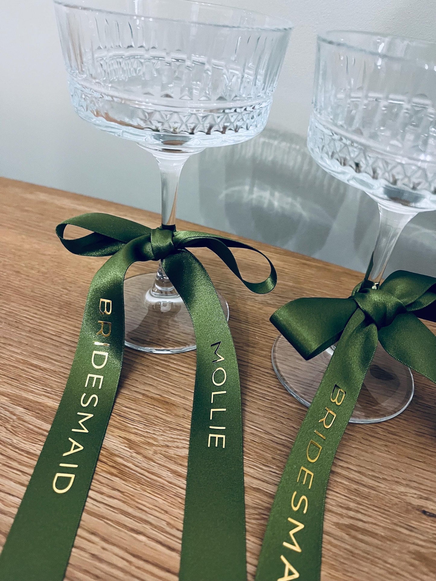 Olive Personalised Ribbons for Champagne Coupe