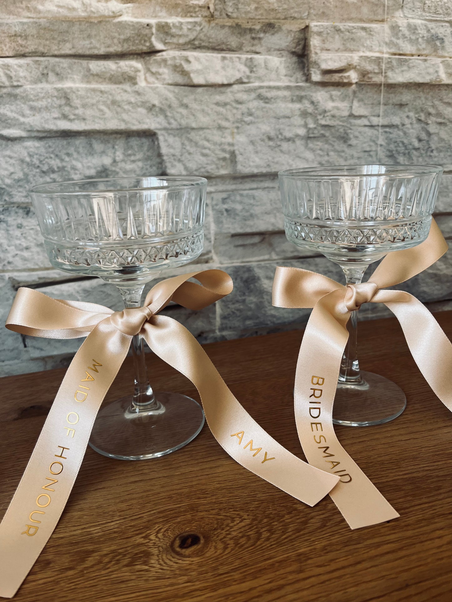 Champagne Bridesmaid Personalised Ribbon for Champagne coupe Glass