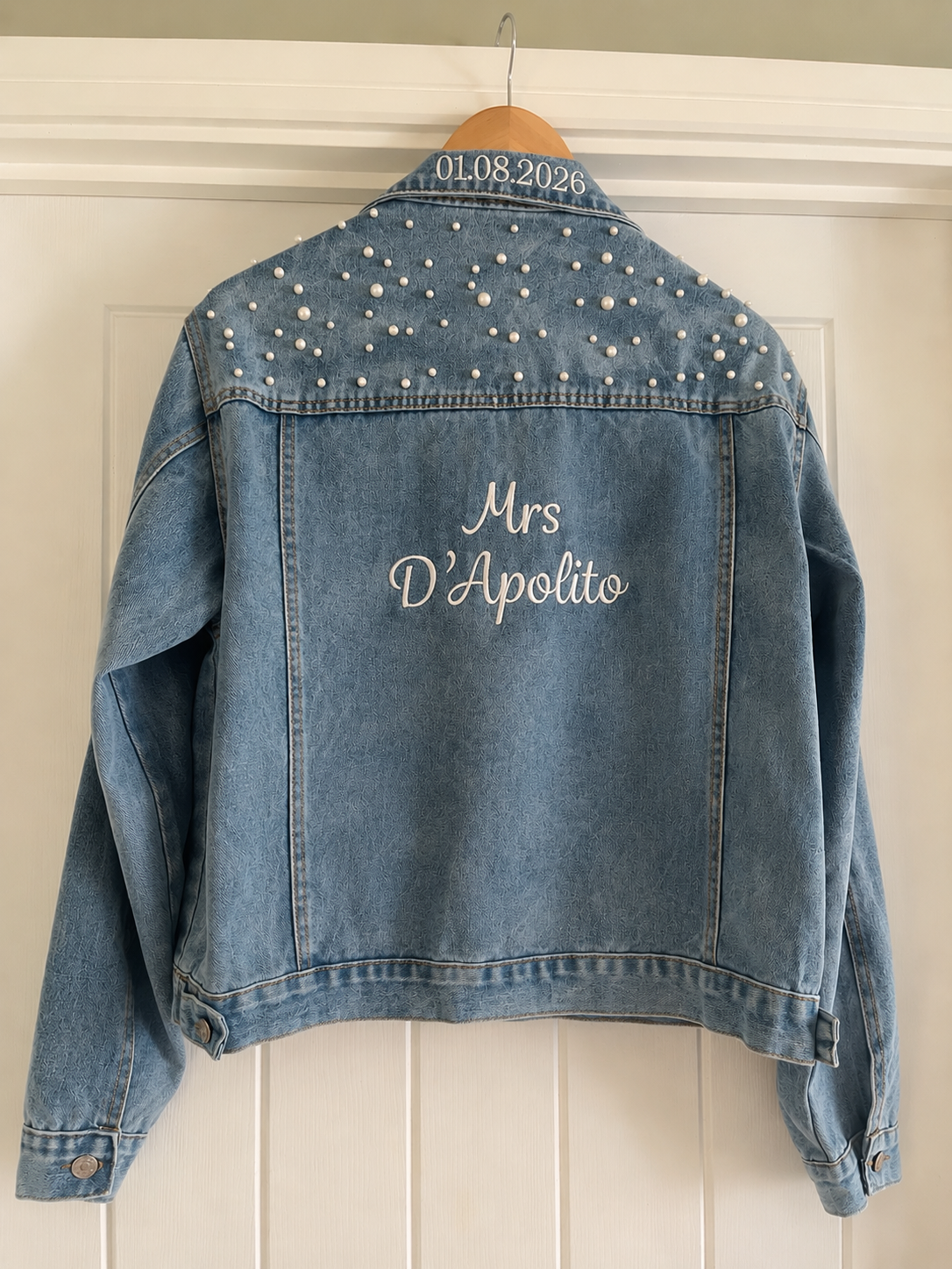 Personalised Embroidered Pearl Denim Jacket