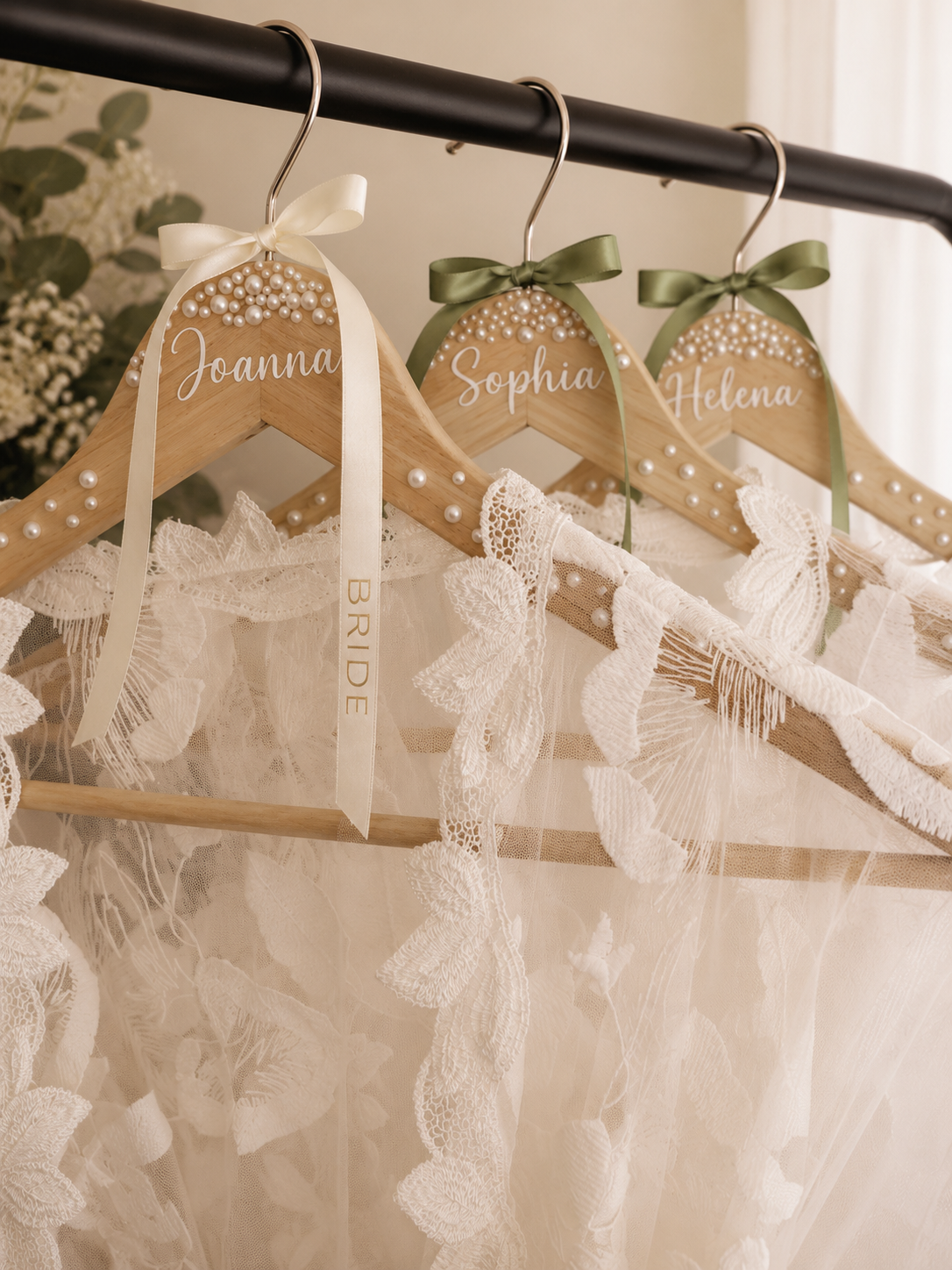 Personalised Pearl Wooden Bride / Bridesmaid Hanger
