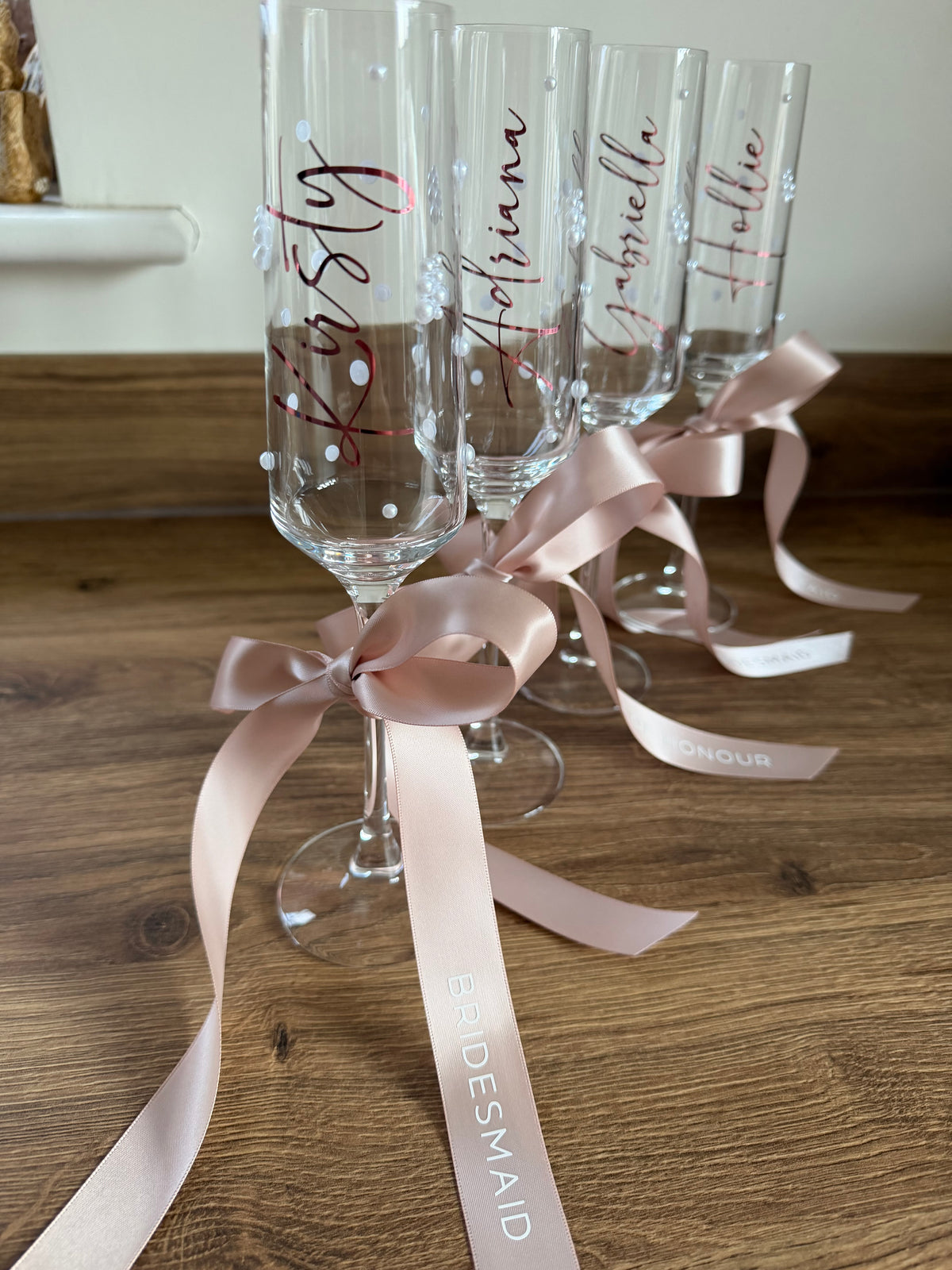 Personalised Bridesmaid Champagne Glass | Pearl Glass