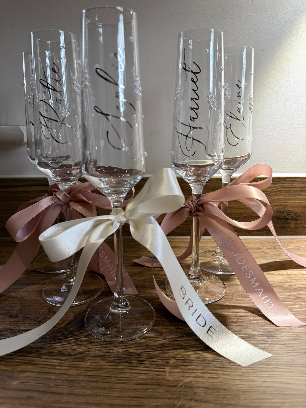 Personalised Bridesmaid Champagne Glass | Pearl Glass