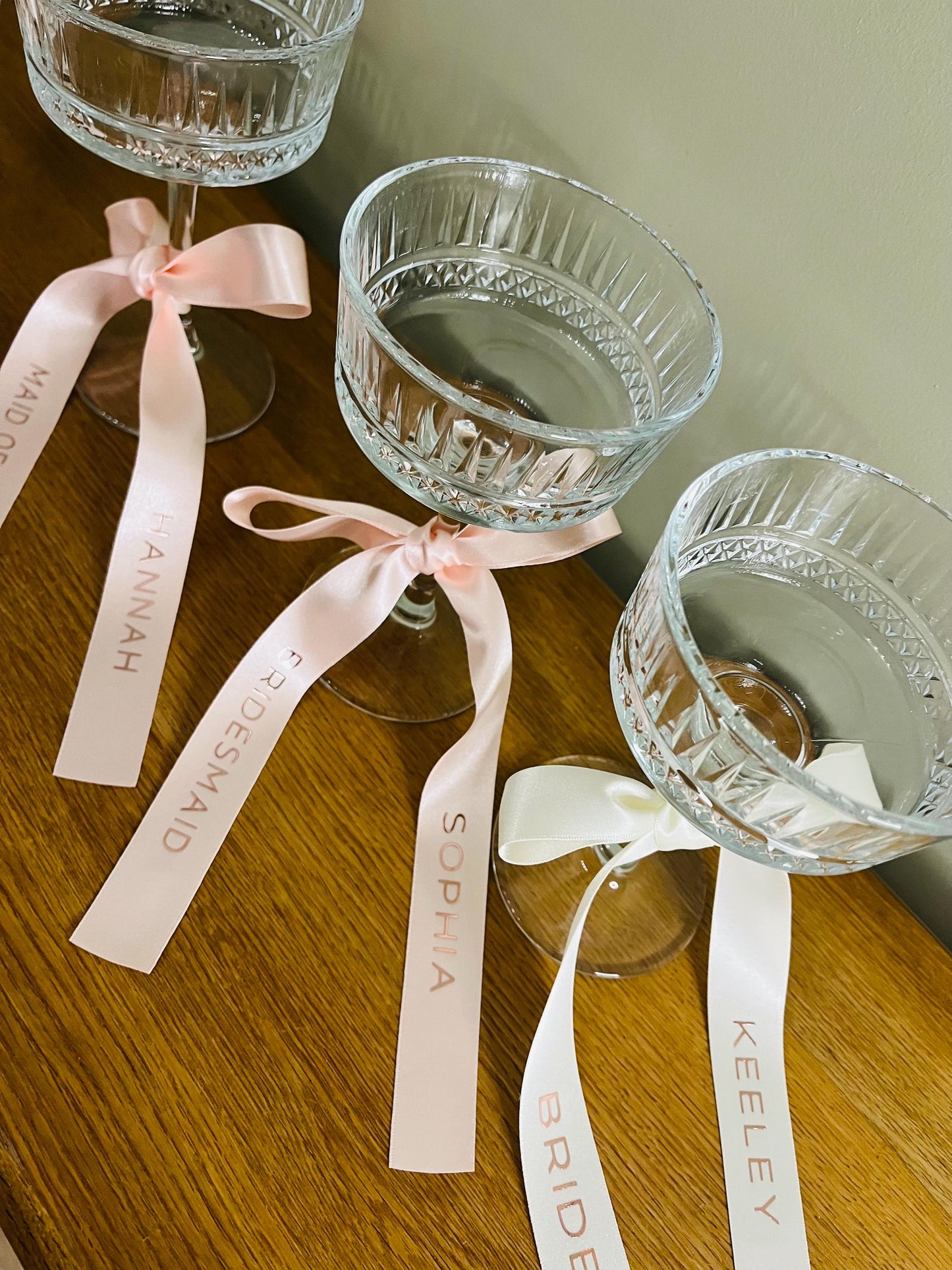 BLUSH Pink Bridesmaid Personalised Ribbons for Champagne Coupe - Bridesmaid Gift - Bridesmaid flute - Personalised Ribbons - Bride Ribbon