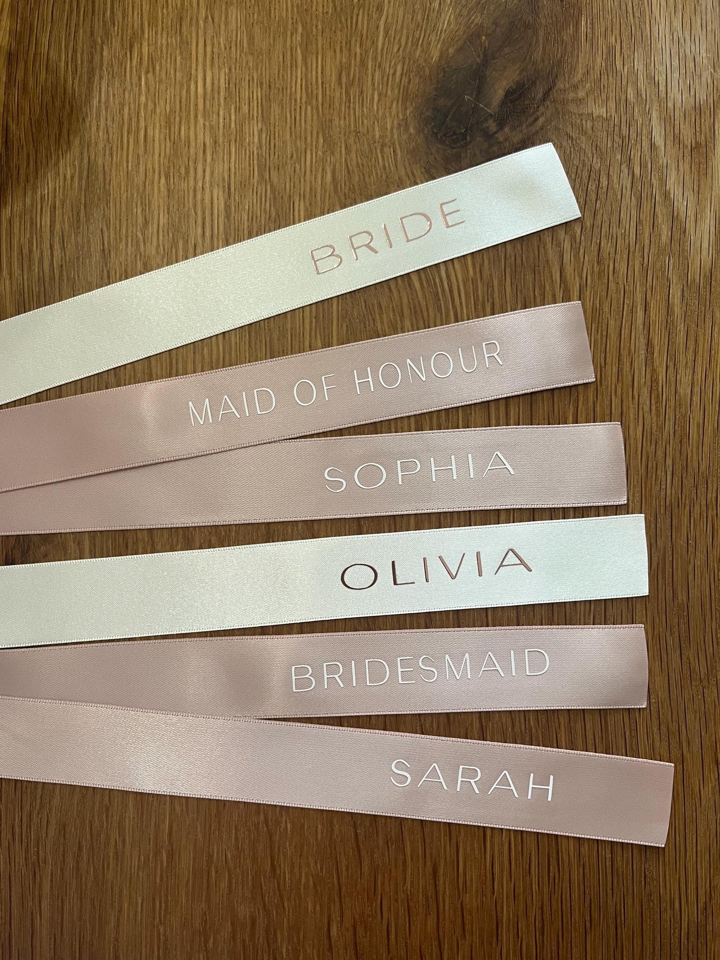 Nude Pink Bridesmaid Personalised Ribbons for Champagne Coupe