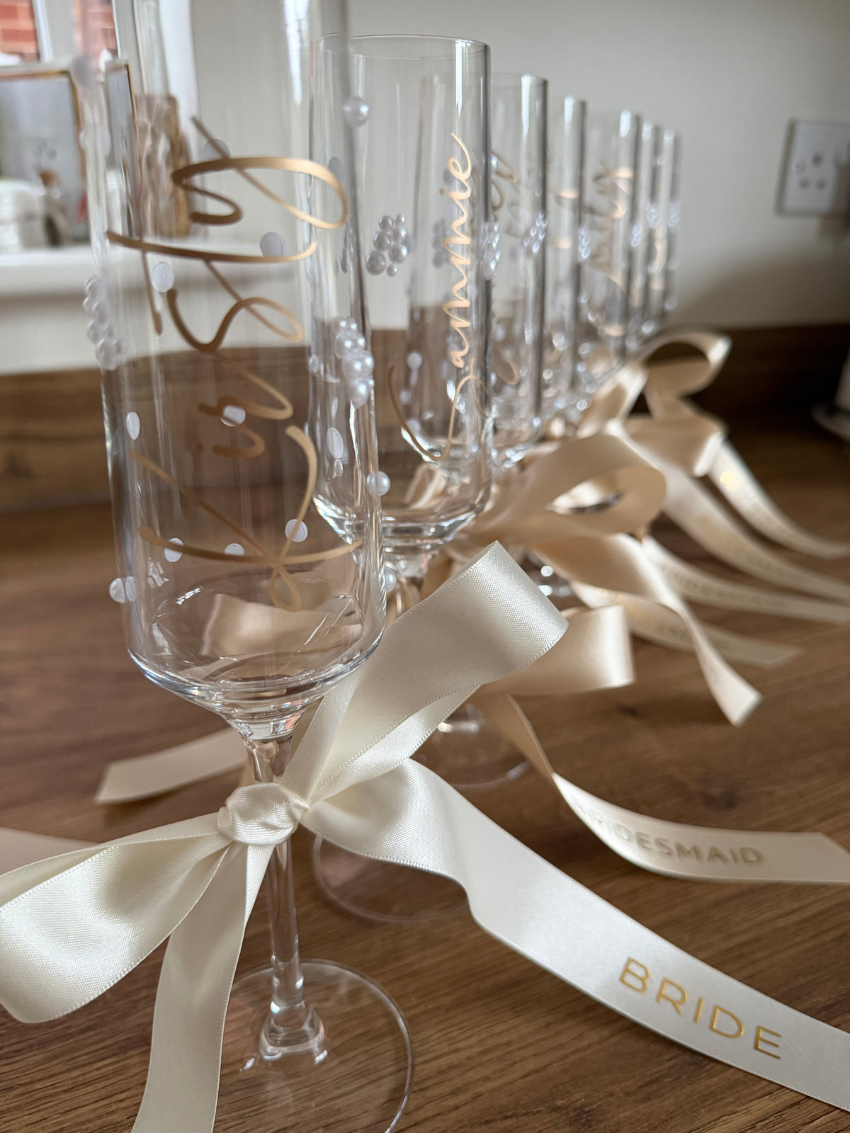 Personalised Bridesmaid Champagne Glass | Pearl Glass