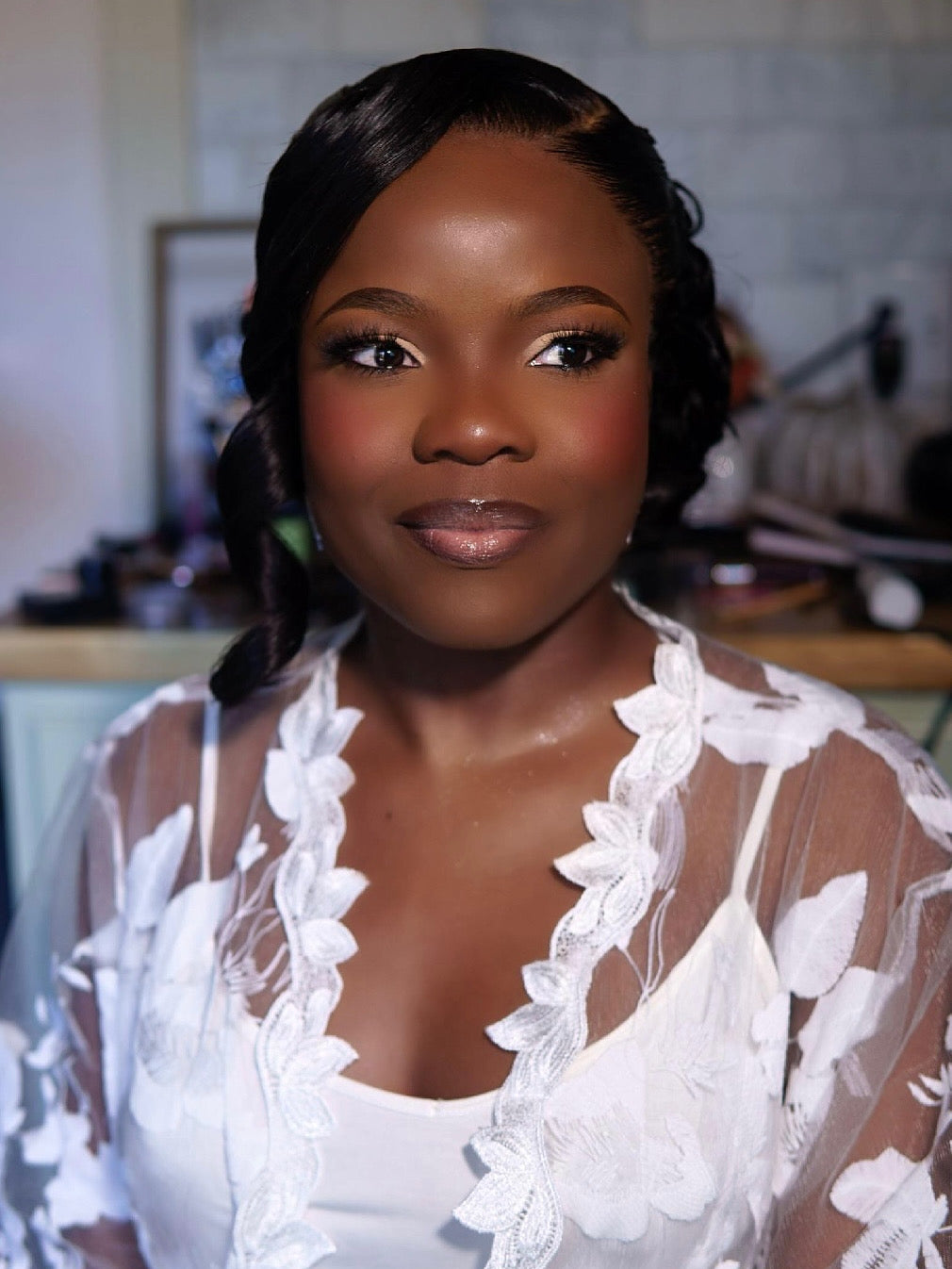 Personalised Lace Style Bride Robe - With Inner Soft Slip