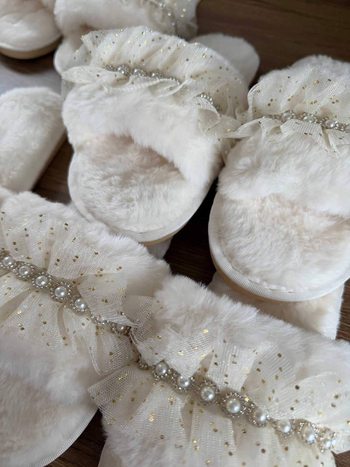 Pearl Embellished Tulle Bride Slippers