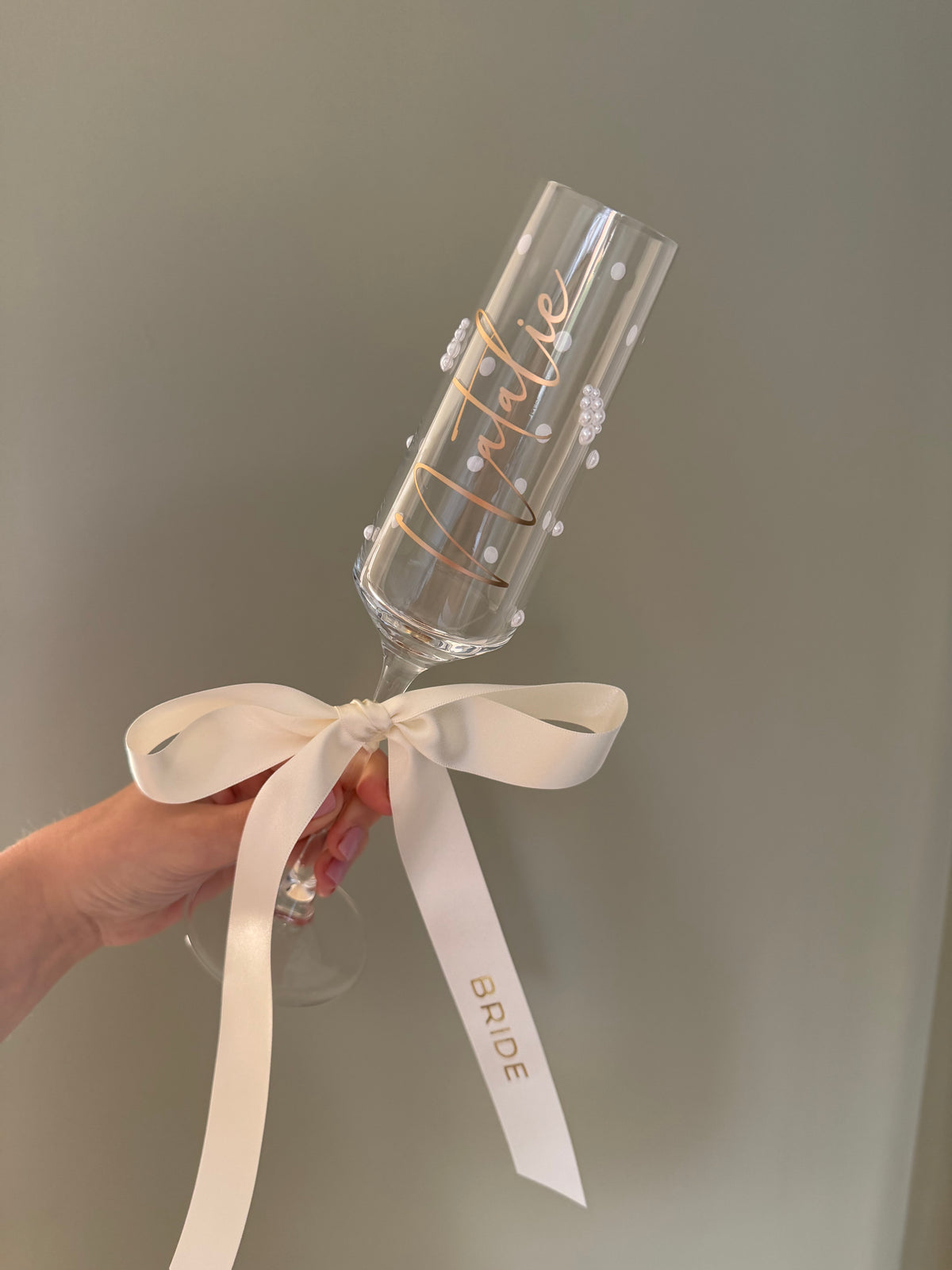 Personalised Bridesmaid Champagne Glass | Pearl Glass