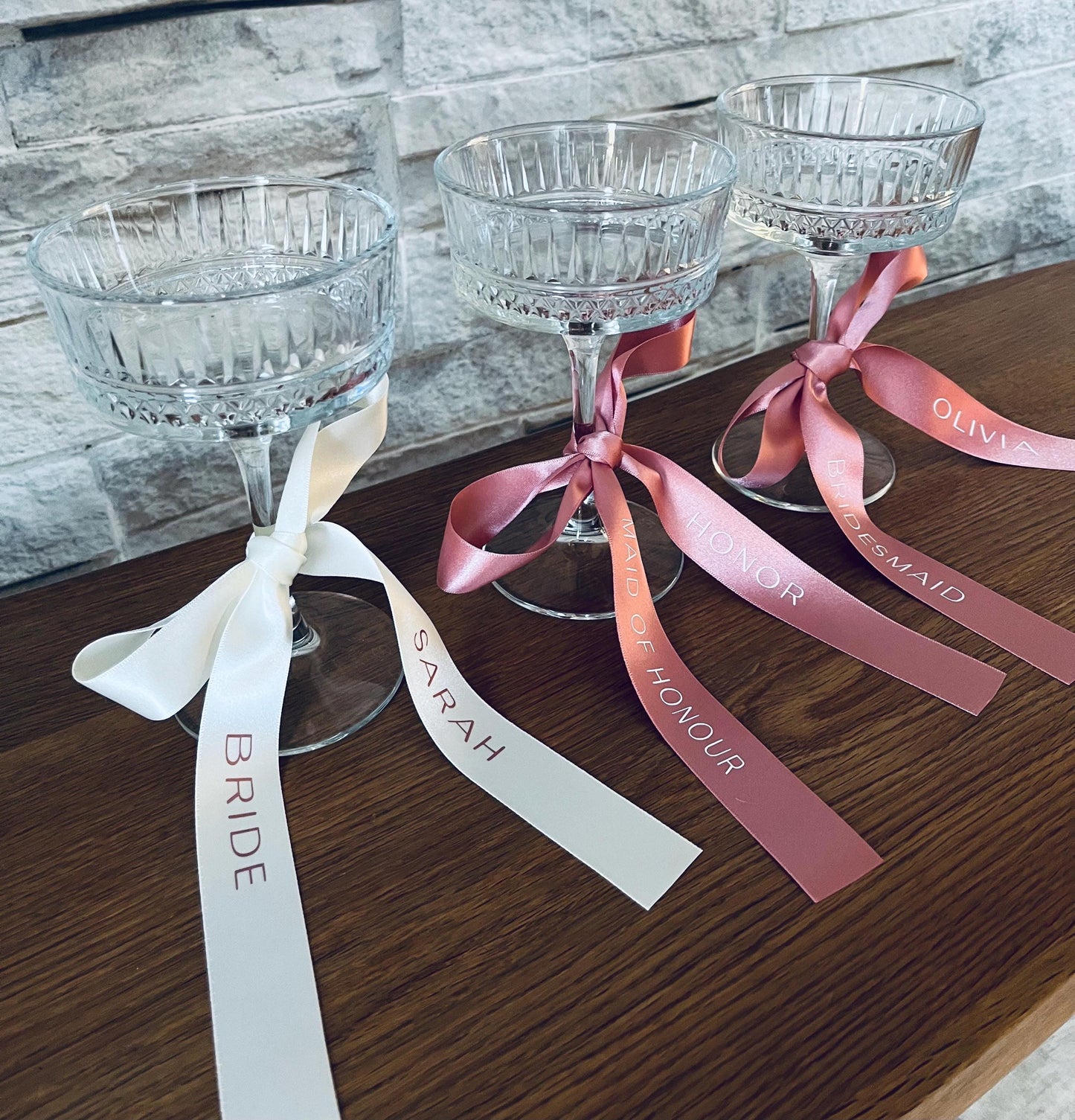 Bridesmaid Personalised Ribbons for Champagne Coupe - Bridesmaid Gift - Bridesmaid flute - Personalised Ribbons - Bride Ribbon