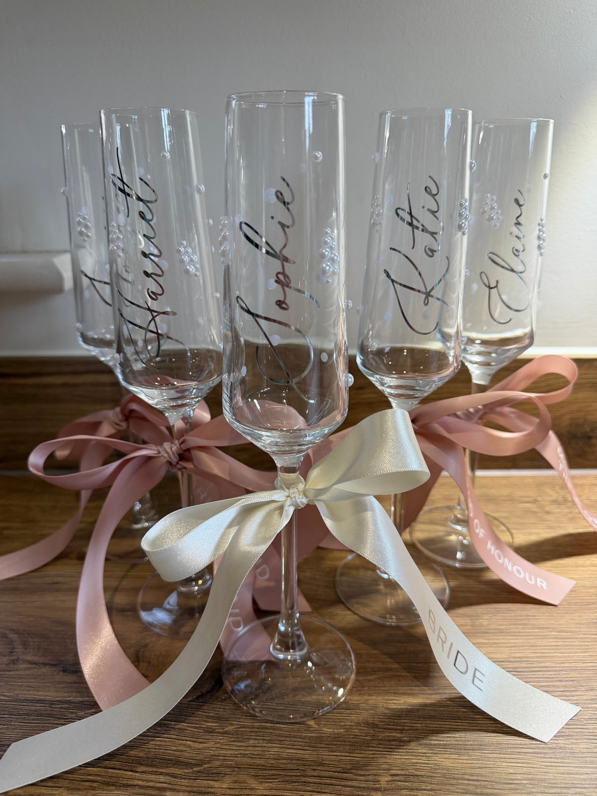 Personalised Bridesmaid Champagne Glass | Pearl Glass