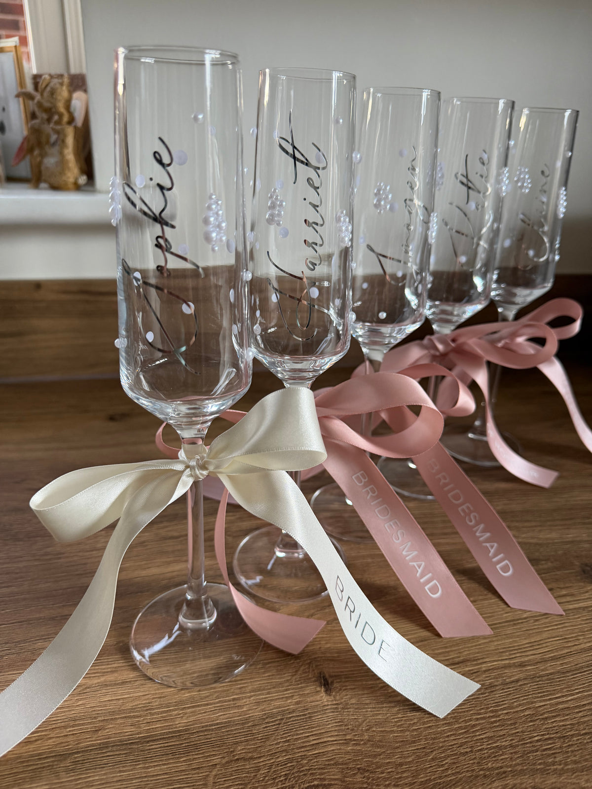 Personalised Bridesmaid Champagne Glass | Pearl Glass