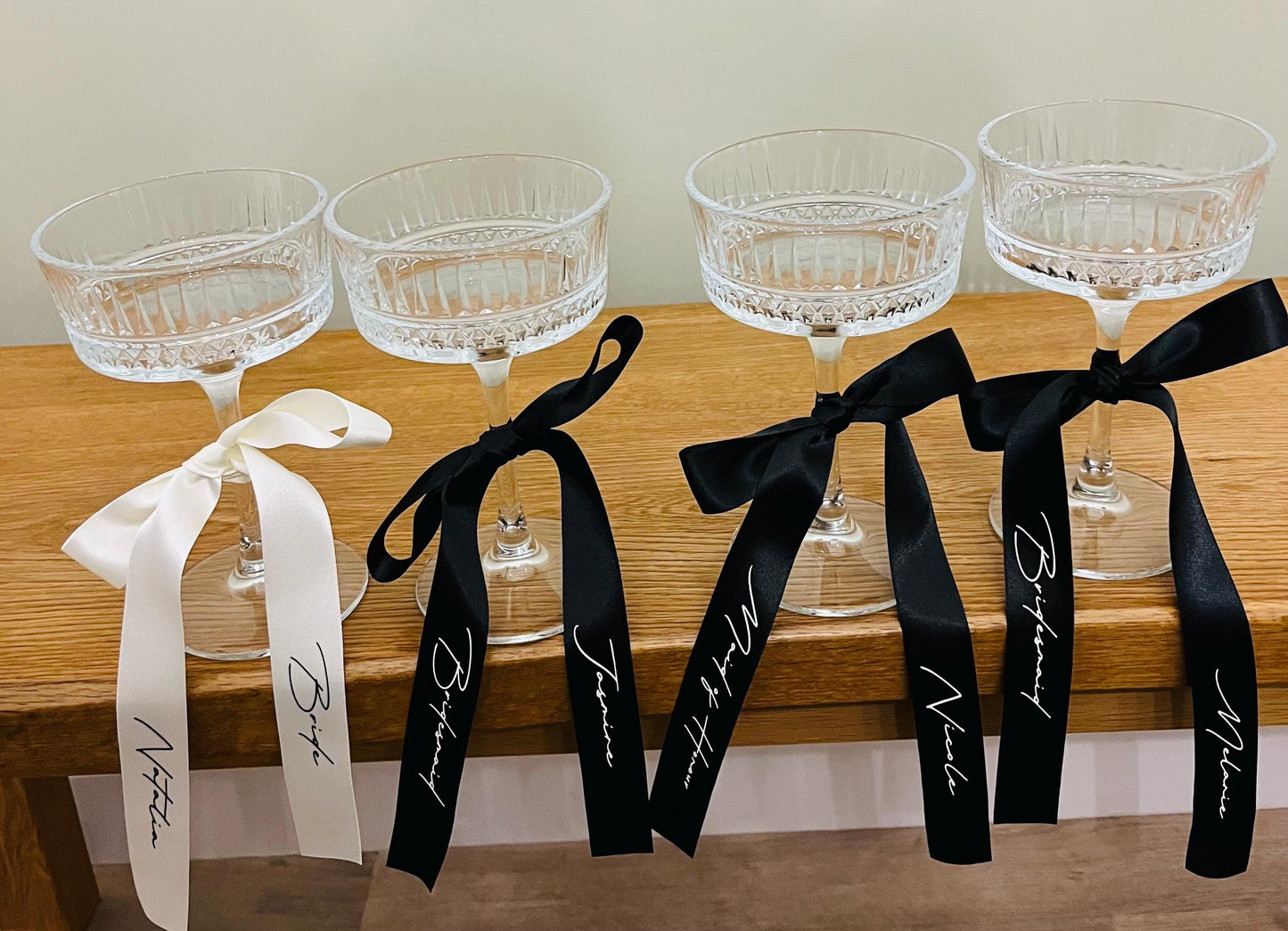 Bridesmaid Personalised Ribbons for Champagne Coupe - Bridesmaid Gift - Bridesmaid flute - Personalised Ribbons - Bride Ribbon