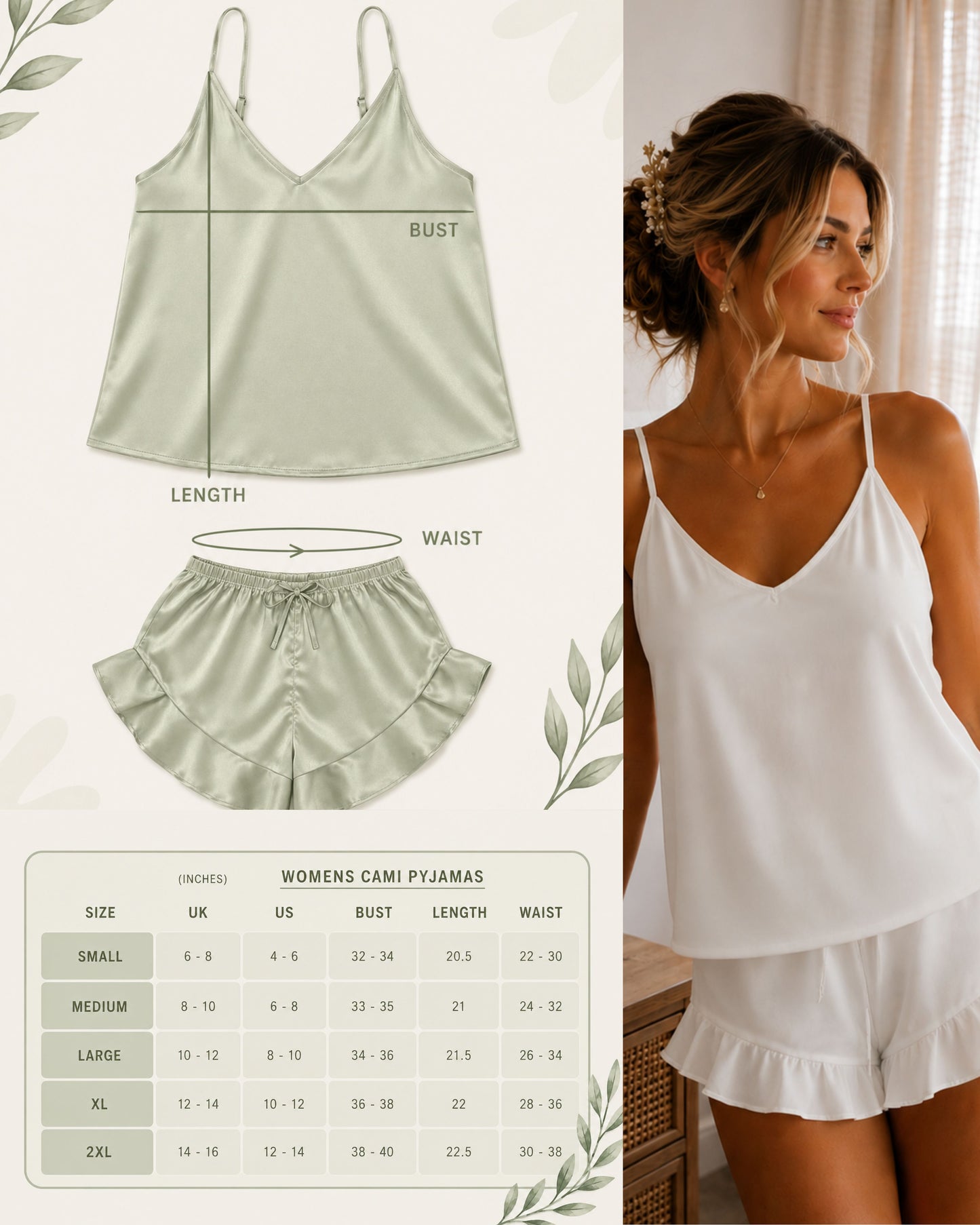 Personalised Satin Ruffle Cami Bridesmaid Pjs - Text Design - Adults