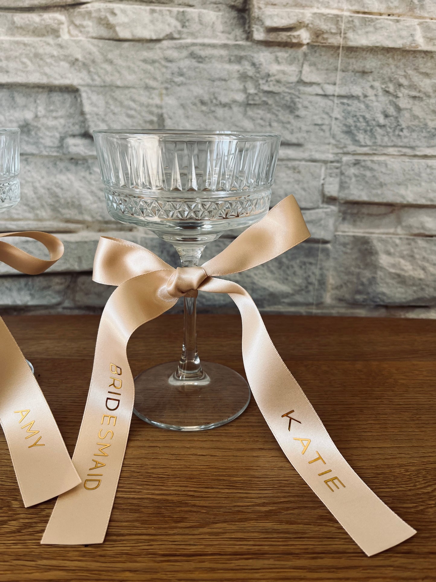 Champagne Bridesmaid Personalised Ribbon for Champagne coupe Glass