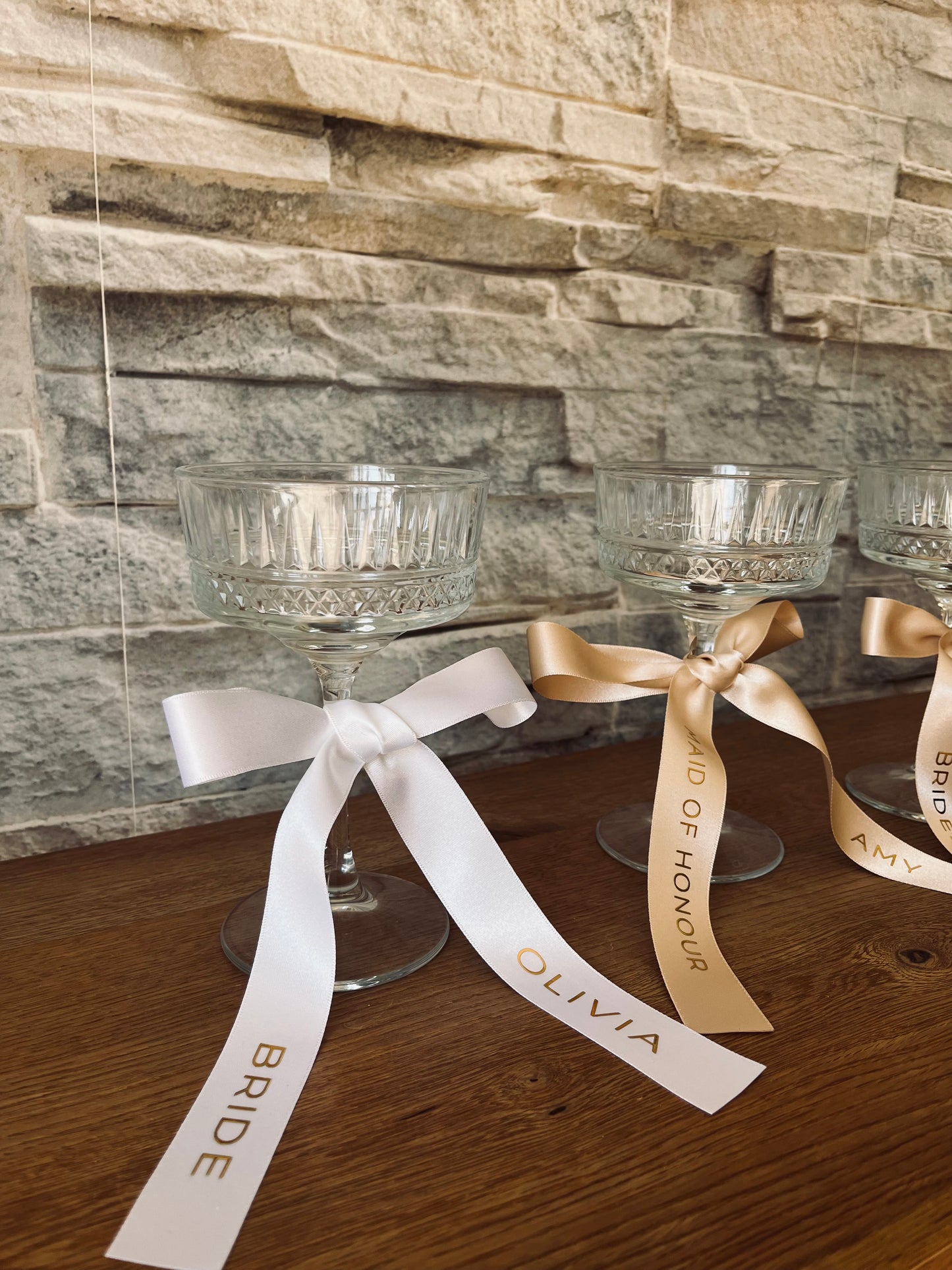 Champagne Bridesmaid Personalised Ribbon for Champagne coupe Glass