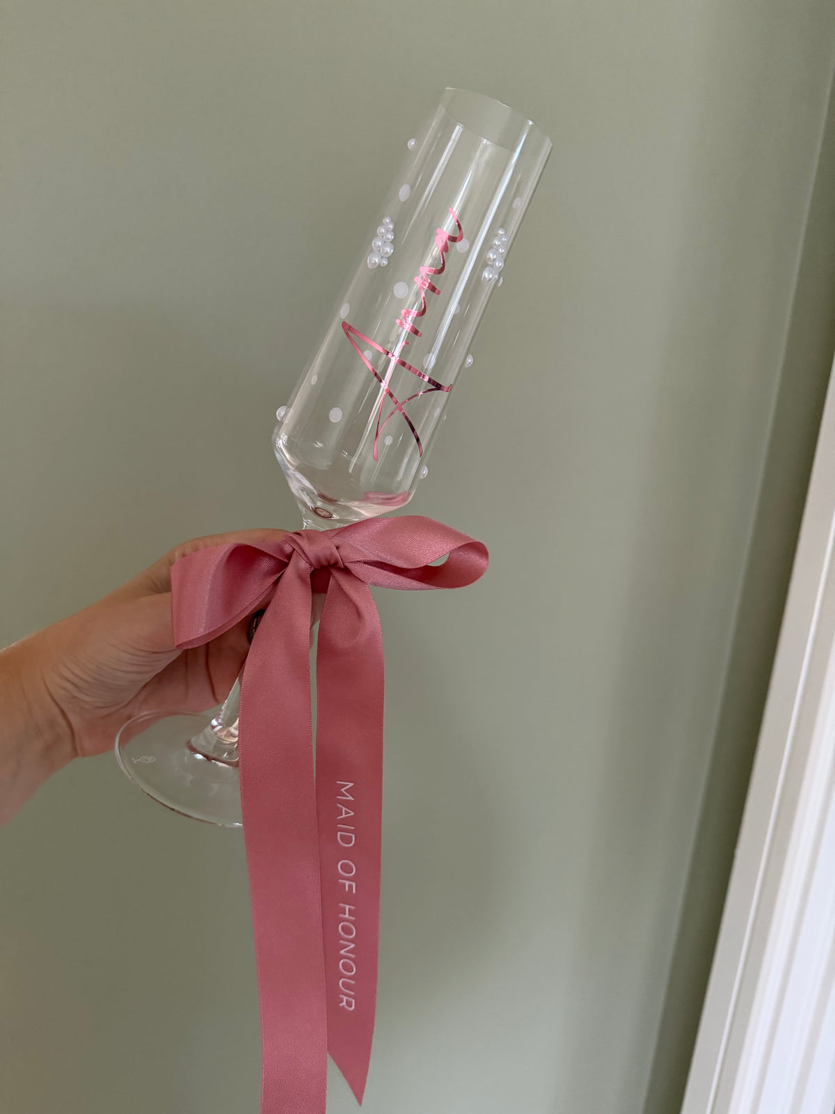 Personalised Bridesmaid Champagne Glass | Pearl Glass