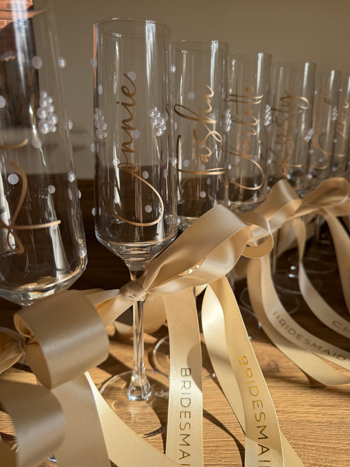Personalised Bridesmaid Champagne Glass | Pearl Glass