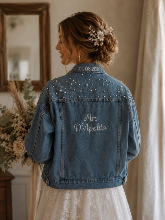 Personalised Embroidered Pearl Denim Jacket