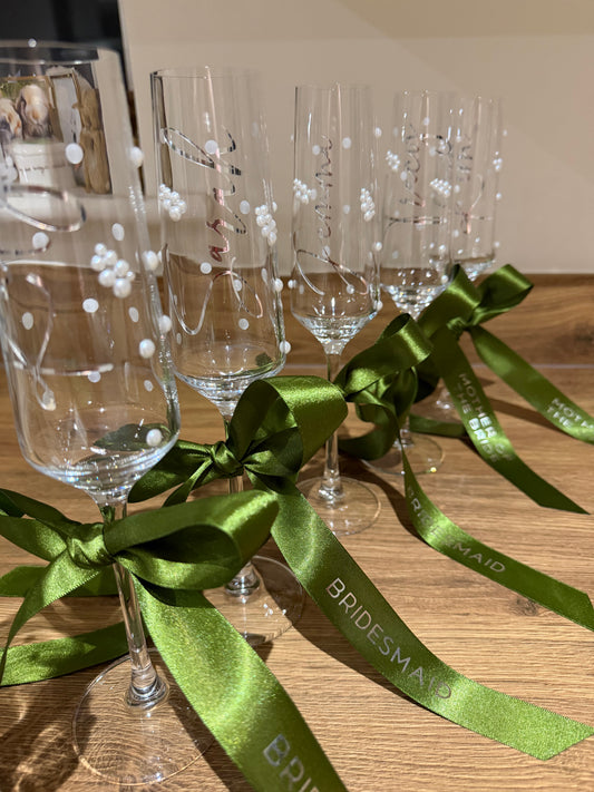 Personalised Bridesmaid Champagne Glass | Pearl Glass