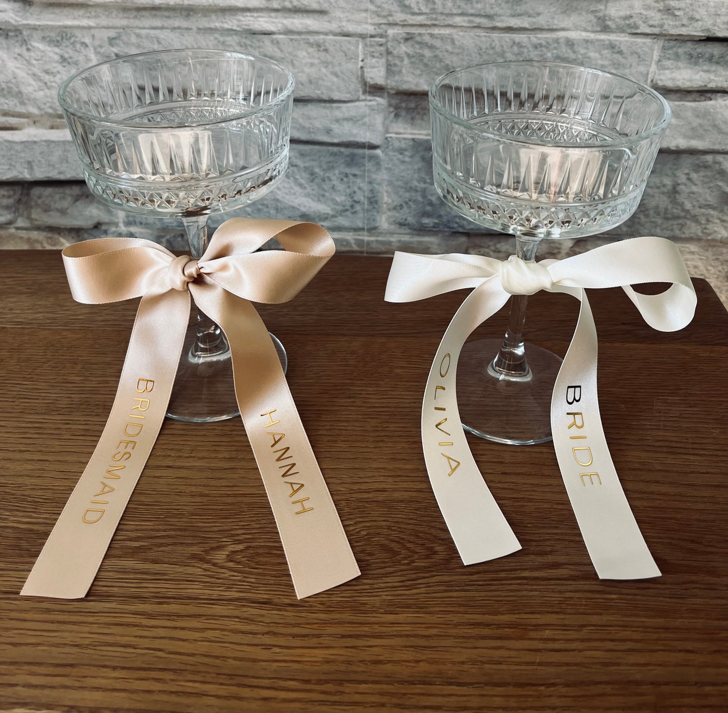 Champagne Bridesmaid Personalised Ribbon for Champagne coupe Glass