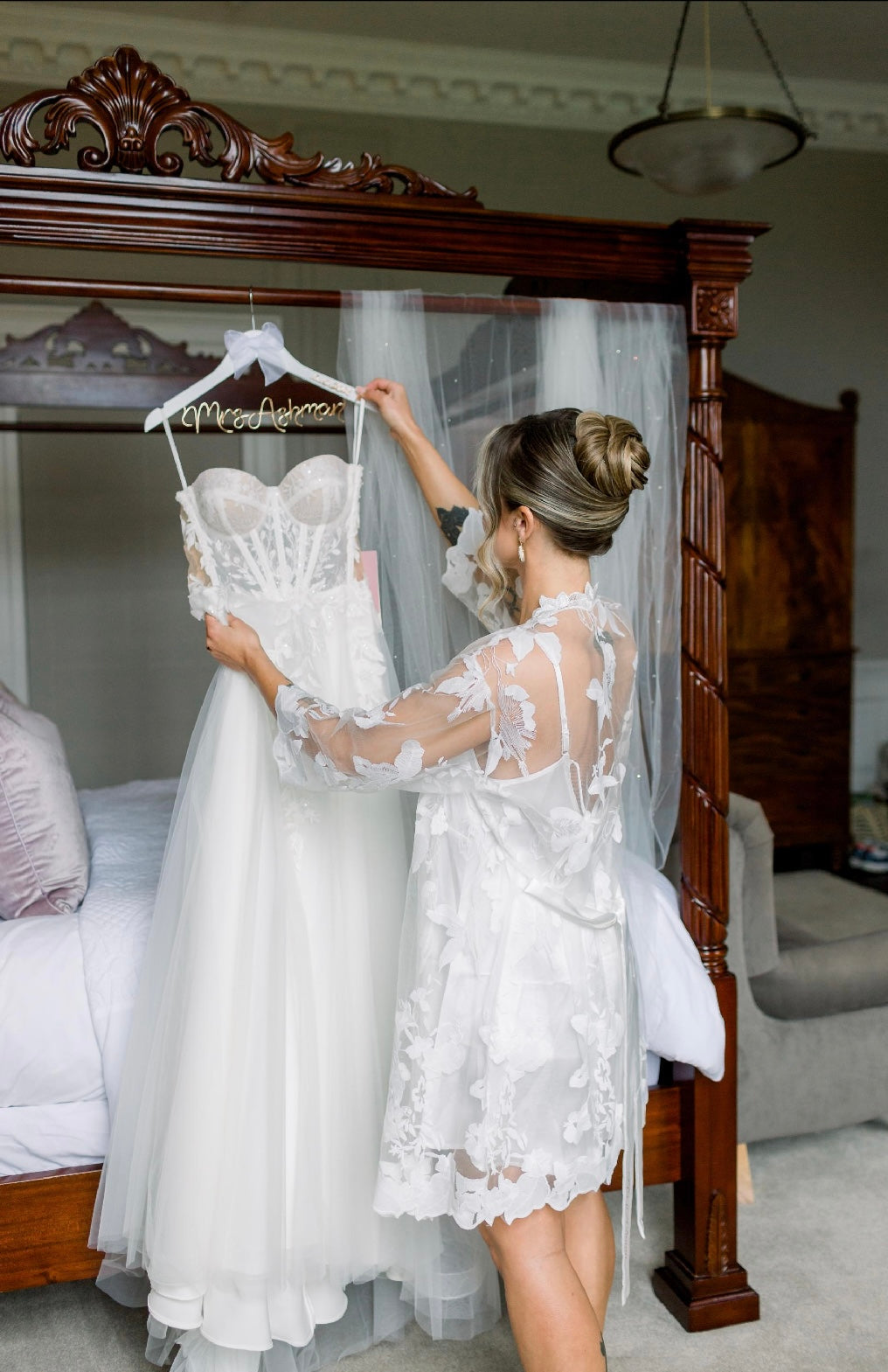 Personalised Lace Style Bride Robe - With Inner Soft Slip