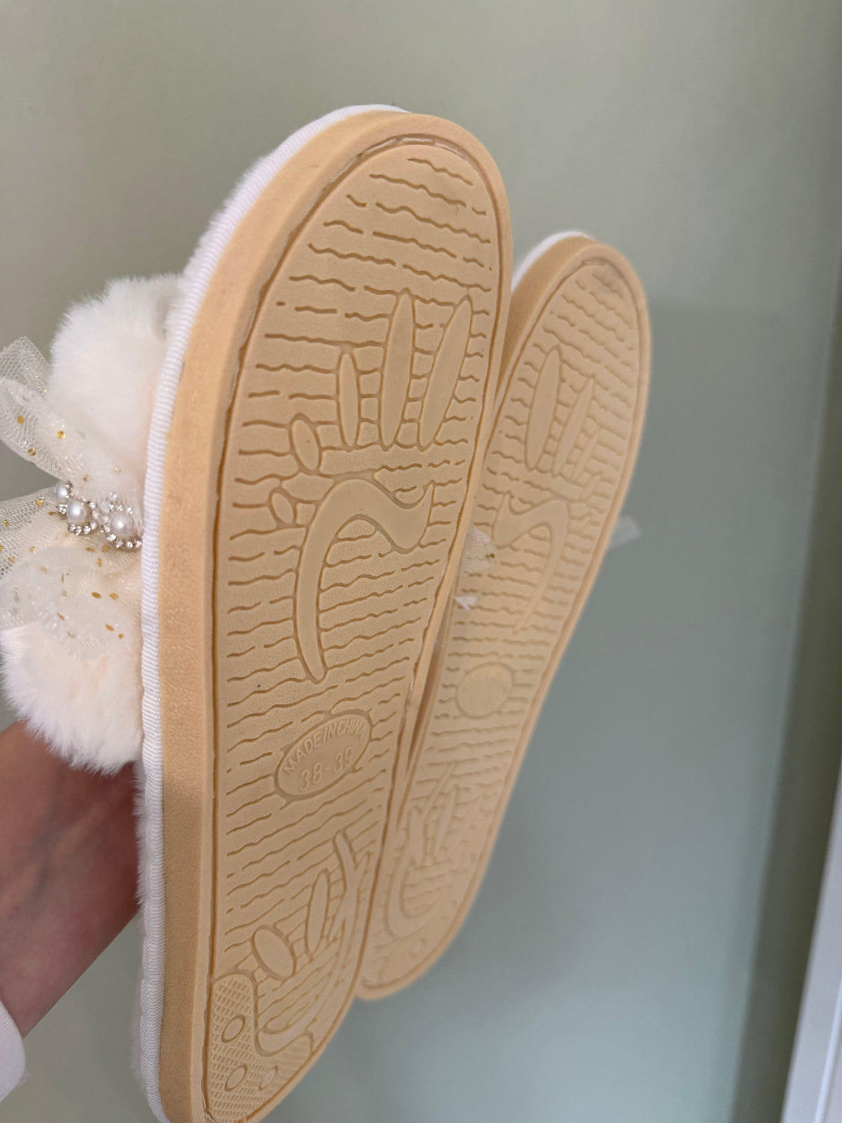 Pearl Embellished Tulle Bride Slippers