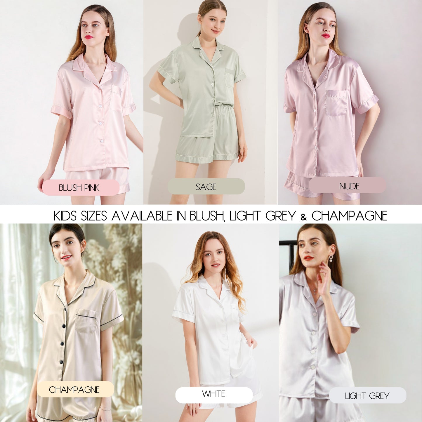 Personalised Satin Bridesmaid Pjs - Pastel Initial Design - Adults