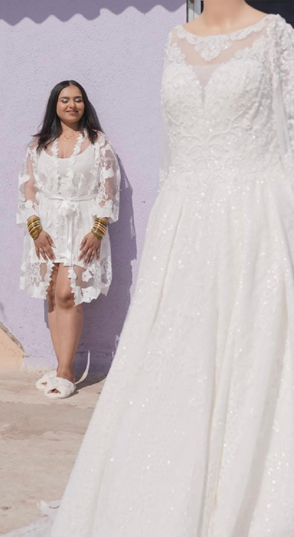 Personalised Lace Style Bride Robe - With Inner Soft Slip