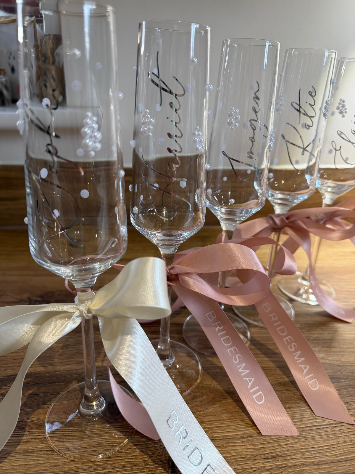 Personalised Bridesmaid Champagne Glass | Pearl Glass