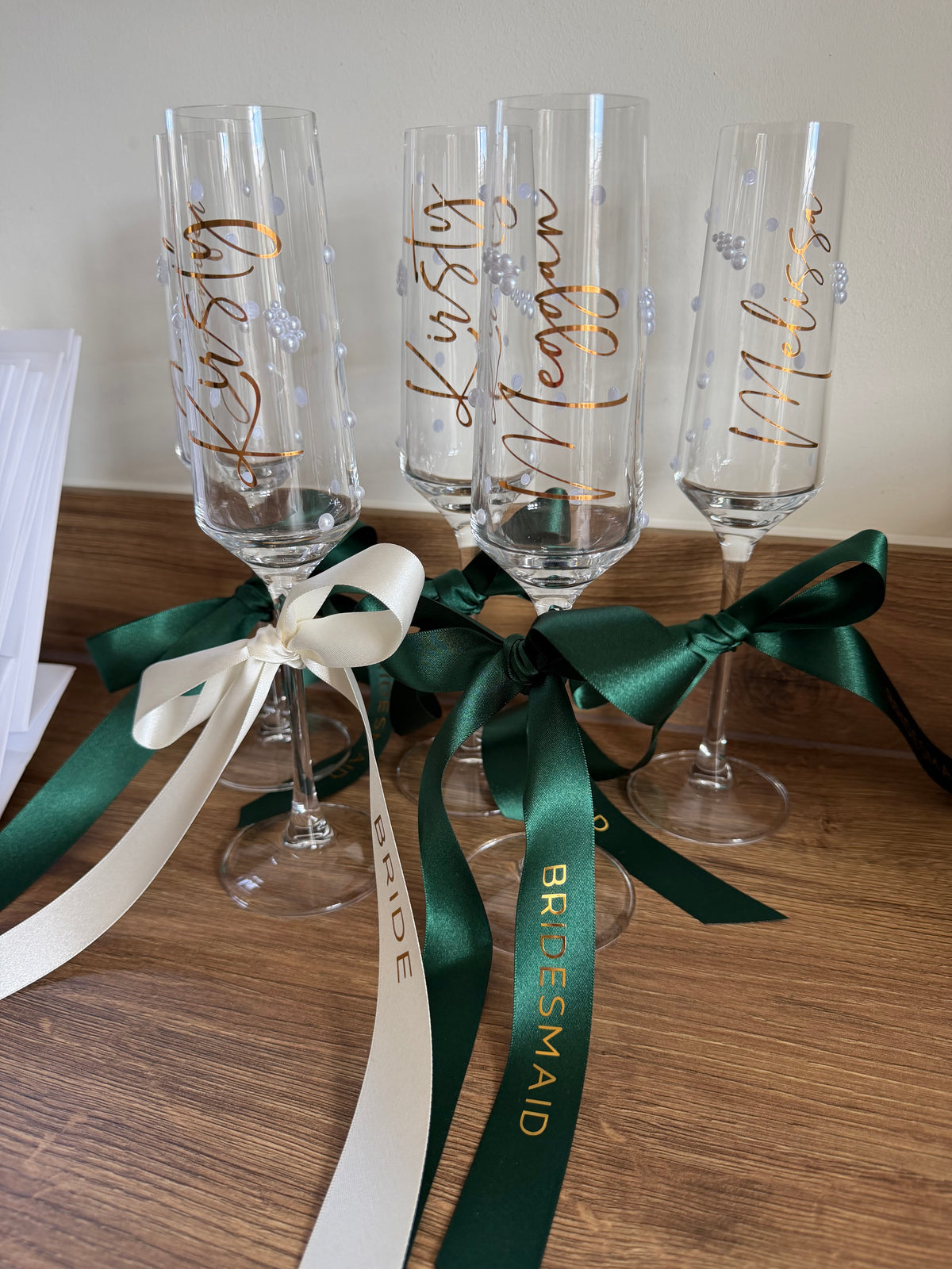 Personalised Bridesmaid Champagne Glass | Pearl Glass