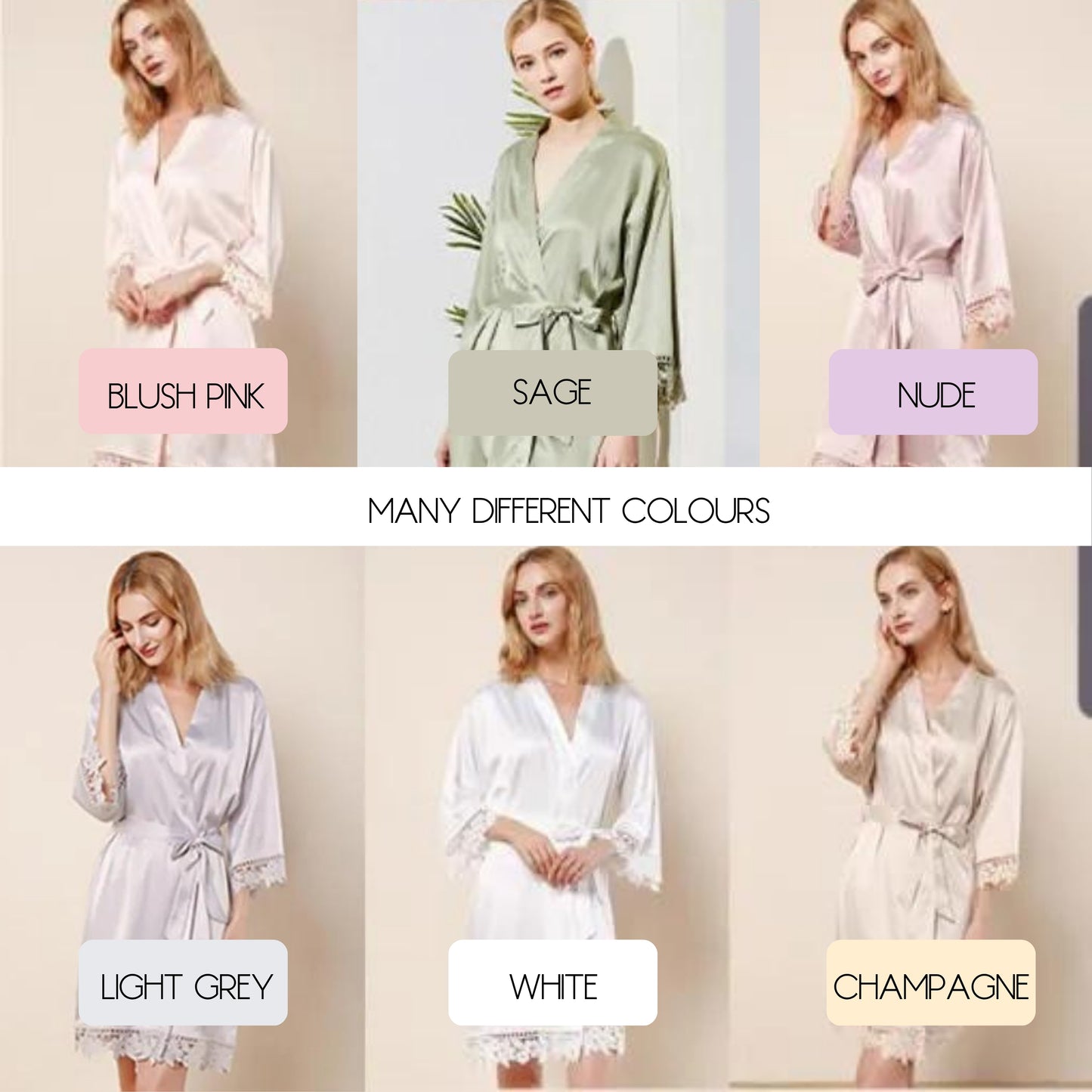 Personalised Satin Lace Trim Bridesmaid Robe - Pastel Initial Design