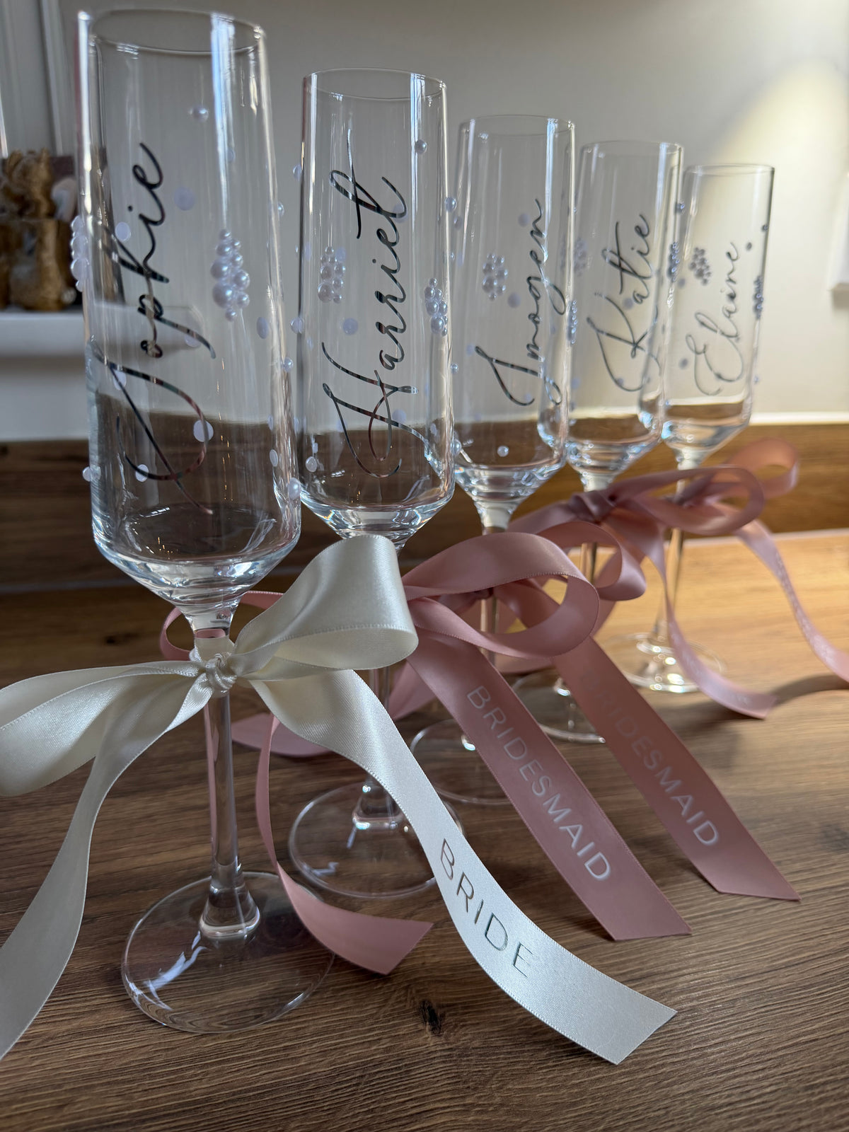 Personalised Bridesmaid Champagne Glass | Pearl Glass