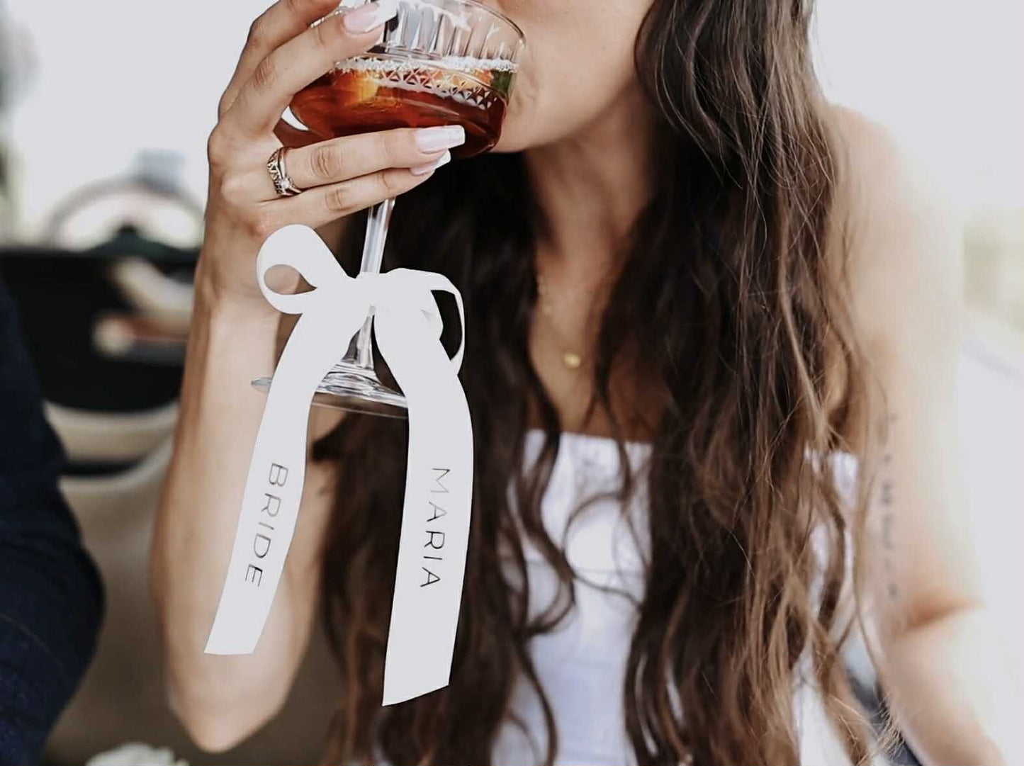 Champagne Bridesmaid Personalised Ribbon for Champagne coupe Glass