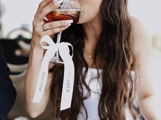 Champagne Bridesmaid Personalised Ribbon for Champagne coupe Glass