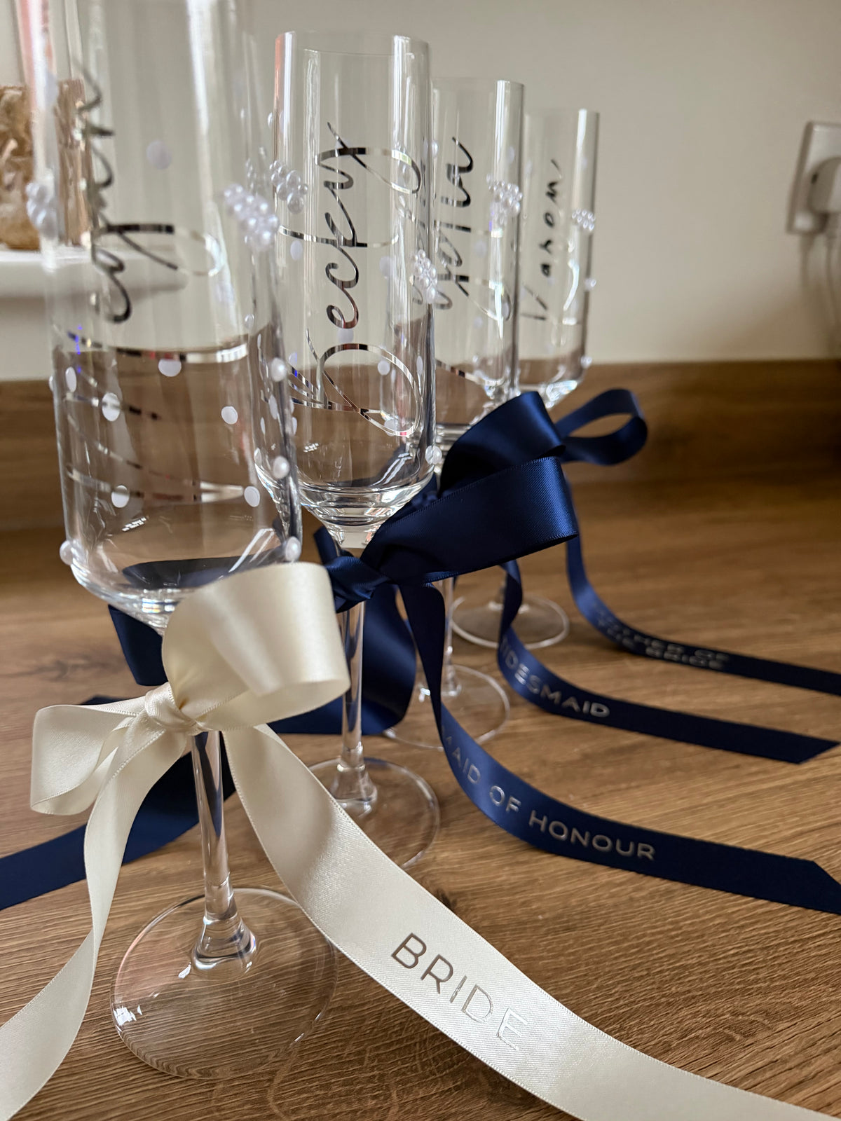 Personalised Bridesmaid Champagne Glass | Pearl Glass