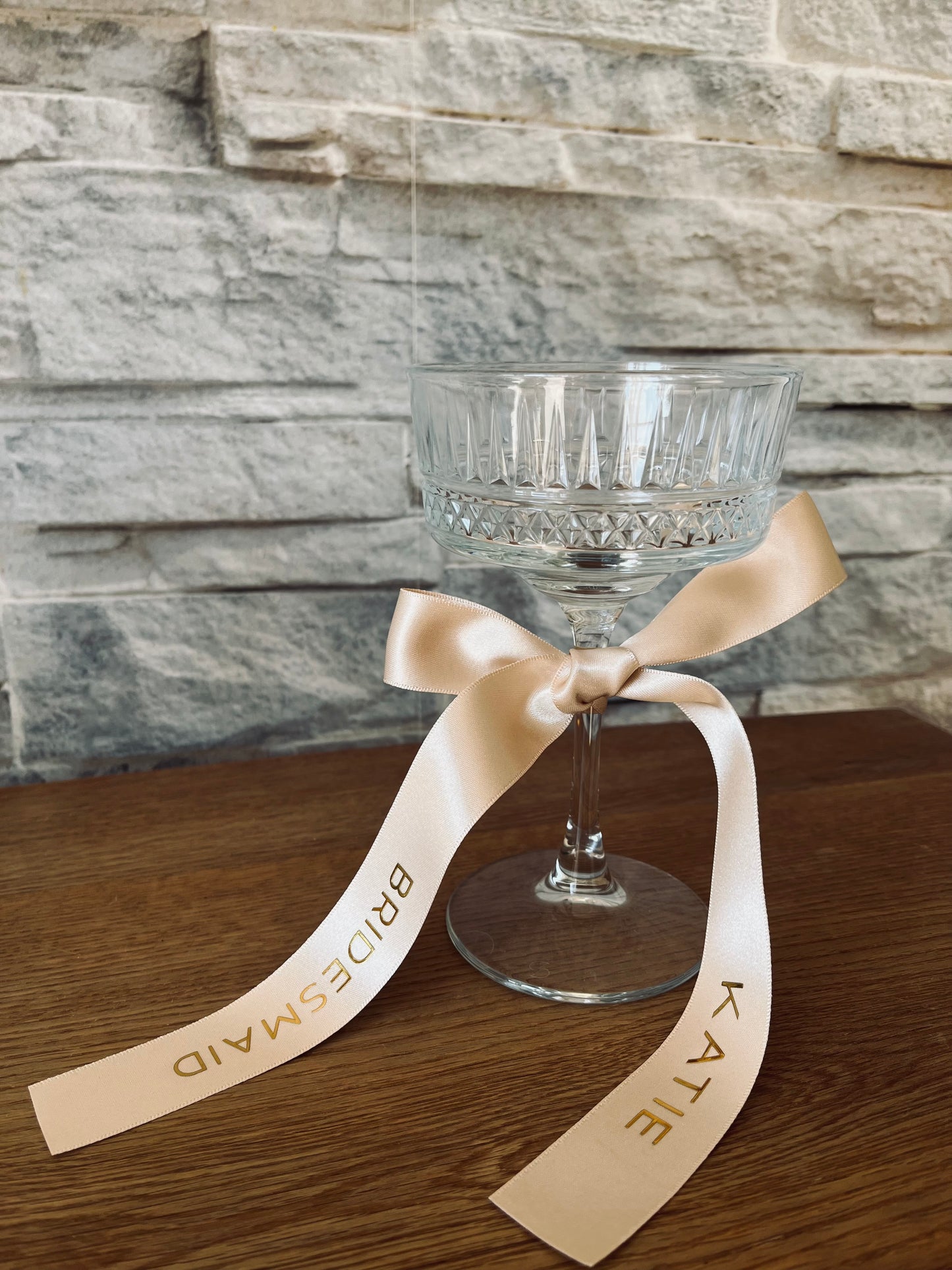 Champagne Bridesmaid Personalised Ribbon for Champagne coupe Glass
