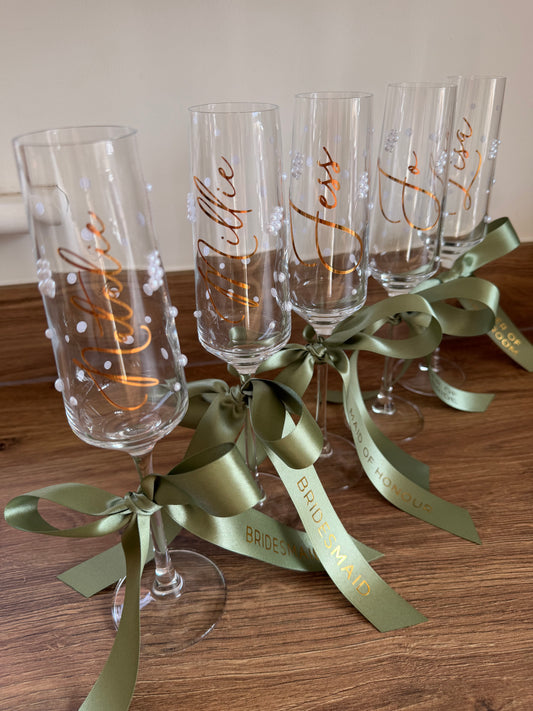 Personalised Bridesmaid Champagne Glass | Pearl Glass