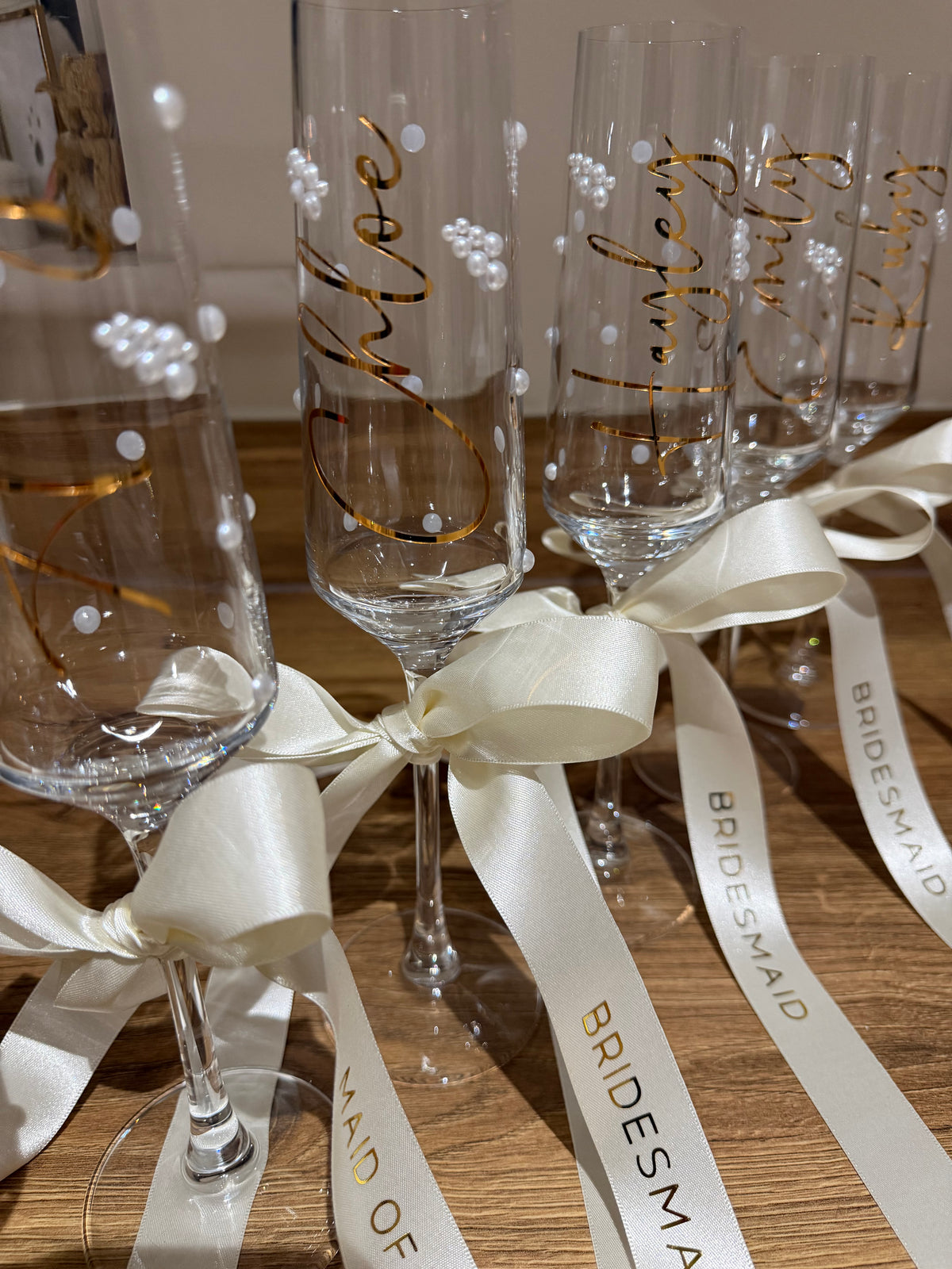 Personalised Bridesmaid Champagne Glass | Pearl Glass