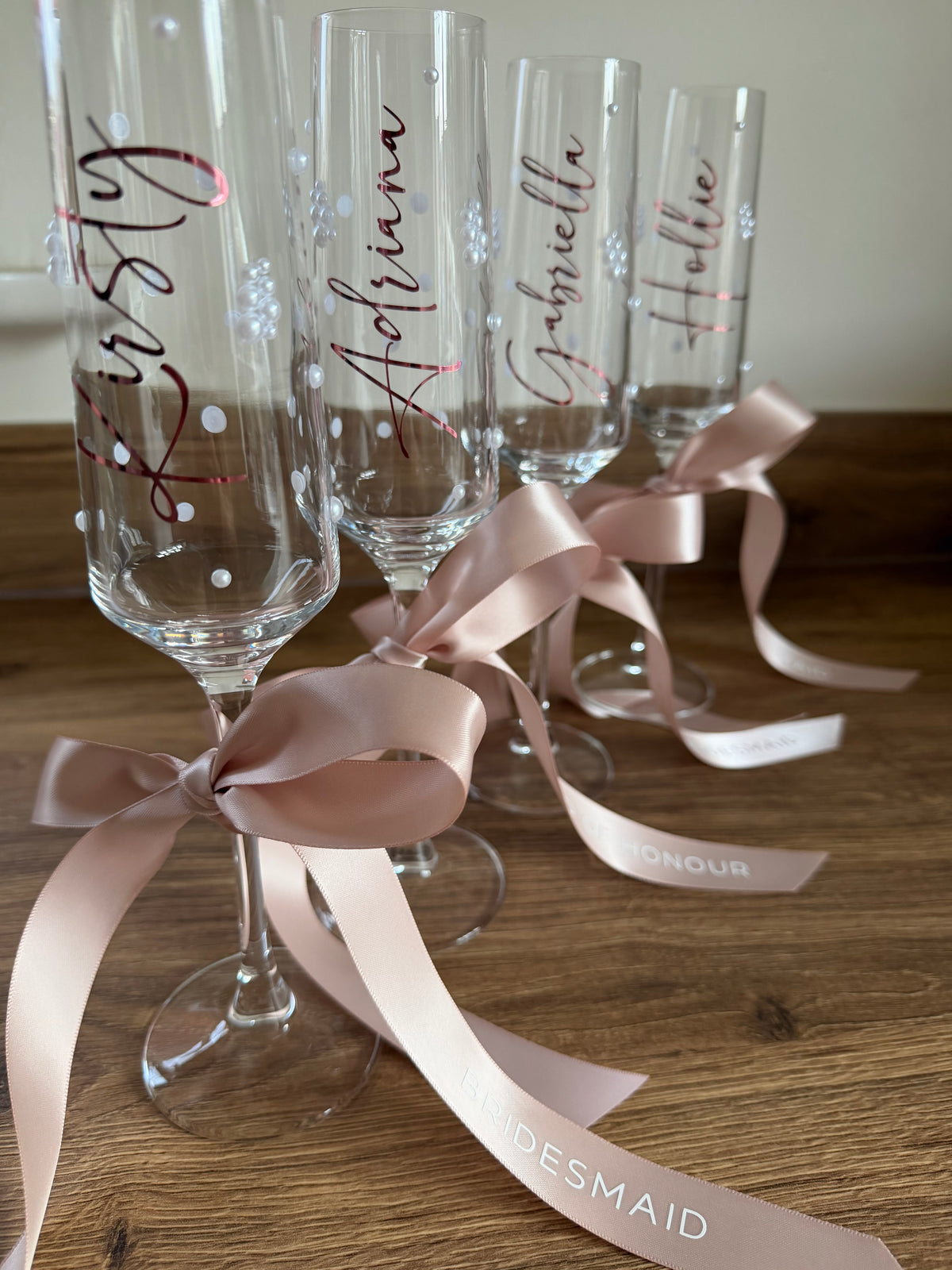 Personalised Bridesmaid Champagne Glass | Pearl Glass