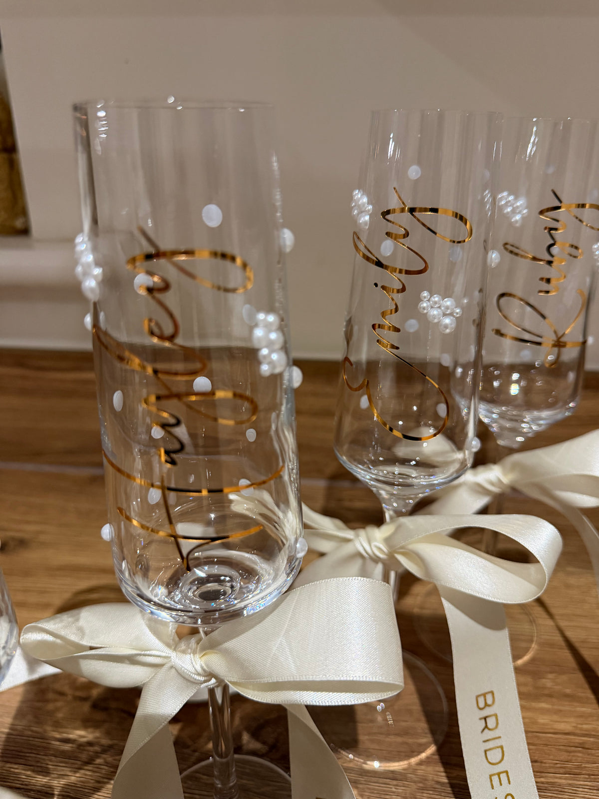 Personalised Bridesmaid Champagne Glass | Pearl Glass