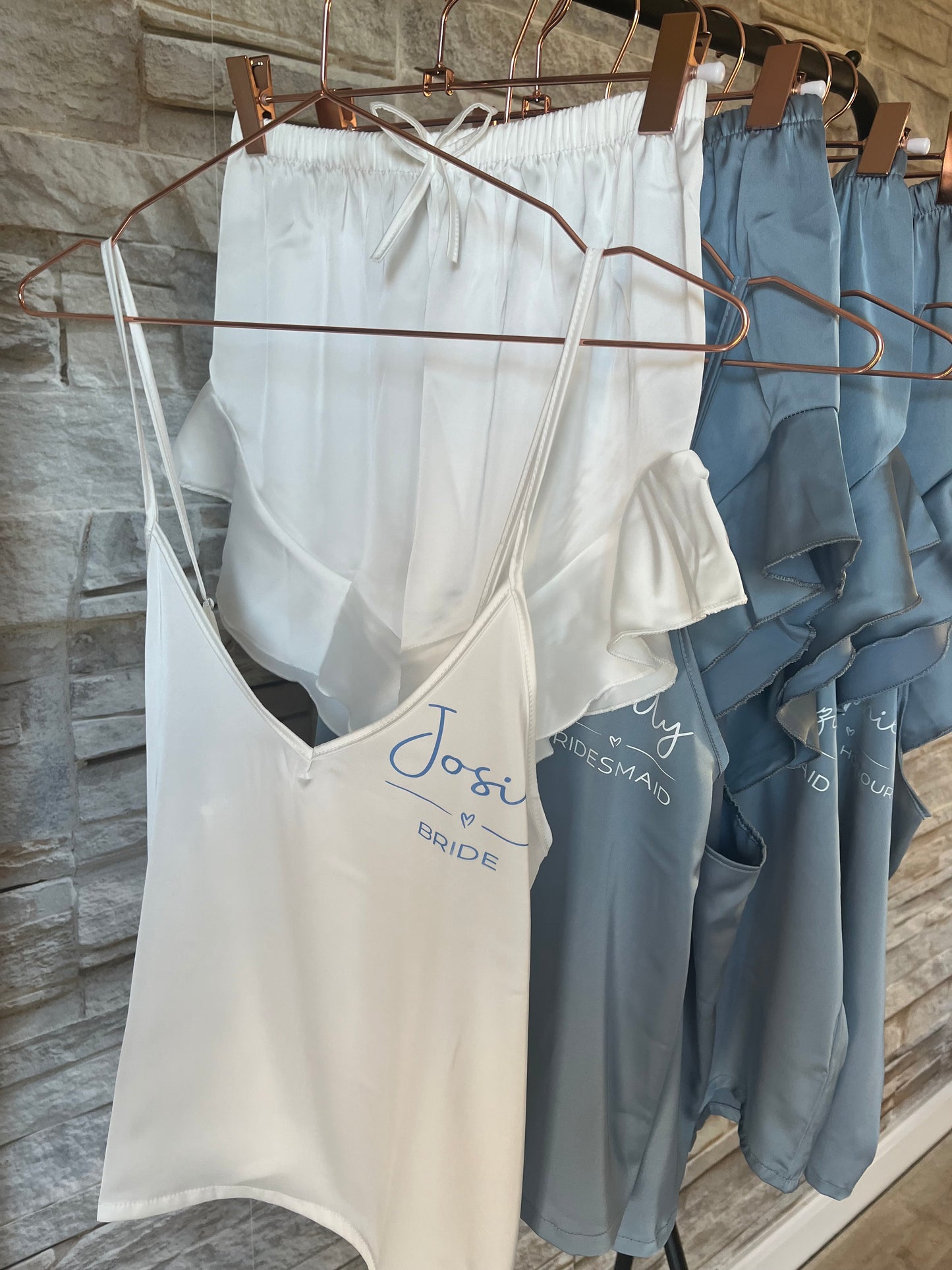 Personalised Satin Ruffle Cami Bridesmaid Pjs - Text Design - Adults
