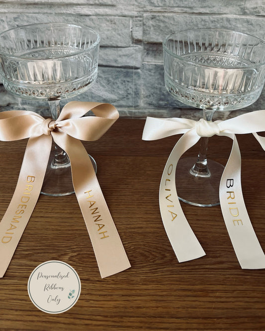 Champagne Bridesmaid Personalised Ribbon for Champagne coupe Glass