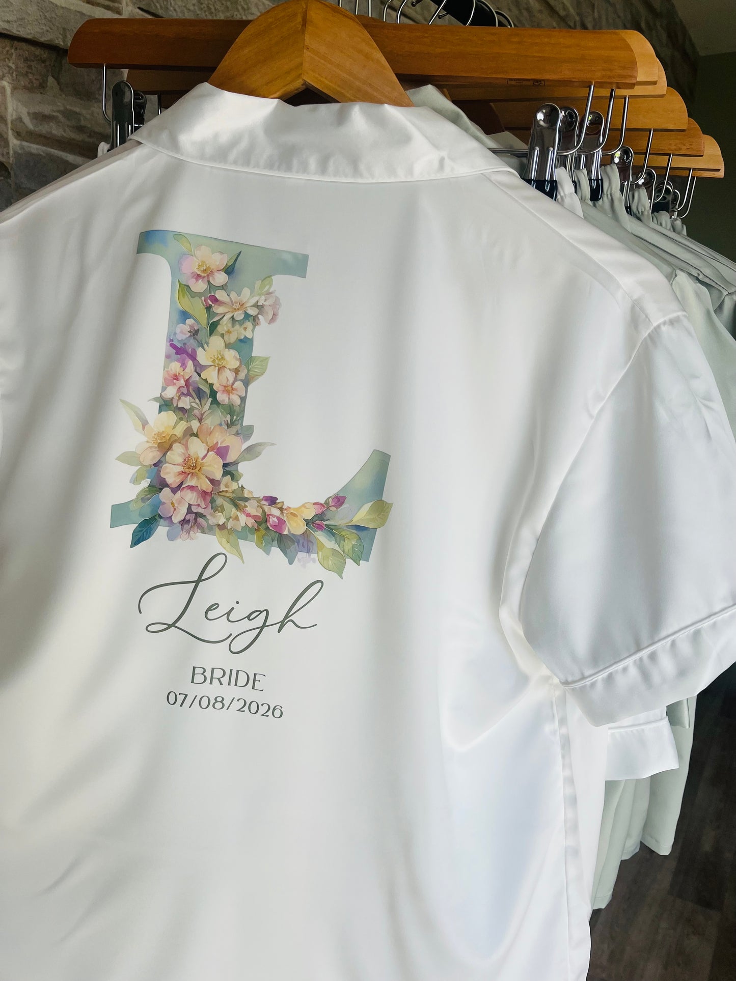 Personalised Satin Bridesmaid Pjs - Pastel Initial Design - Adults
