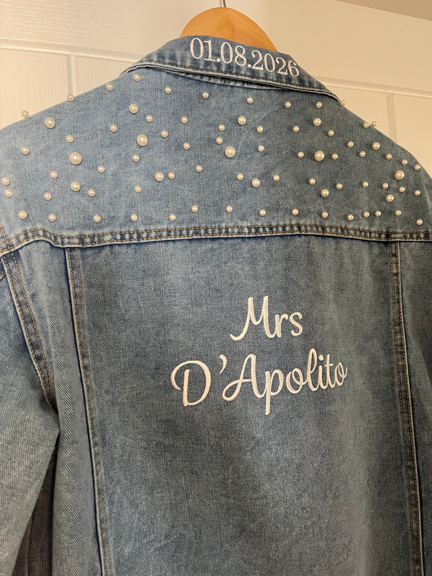 Personalised Embroidered Pearl Denim Jacket