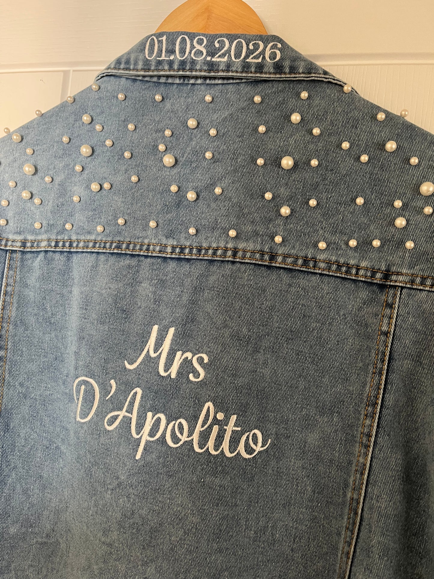 Personalised Embroidered Pearl Denim Jacket