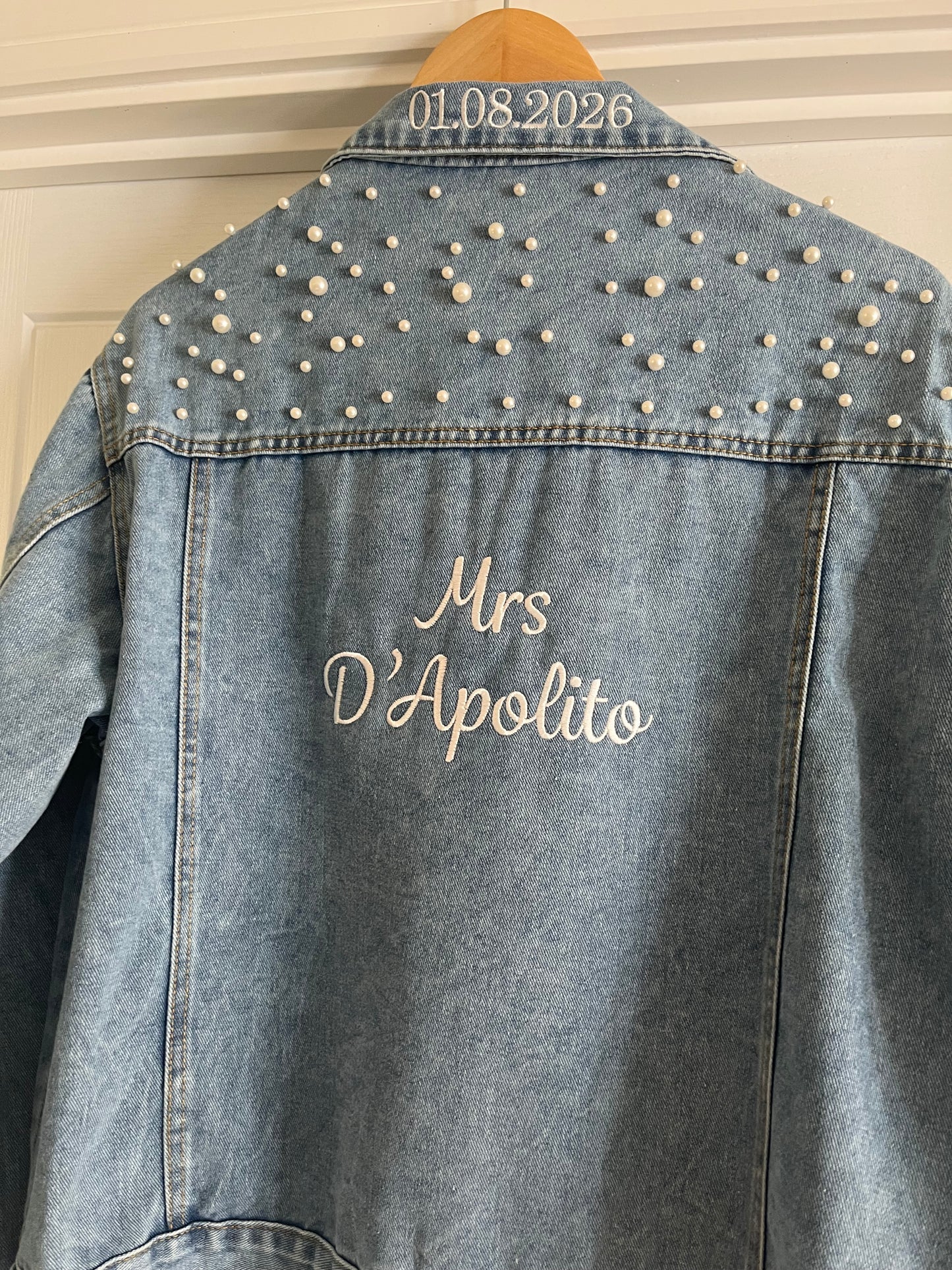 Personalised Embroidered Pearl Denim Jacket