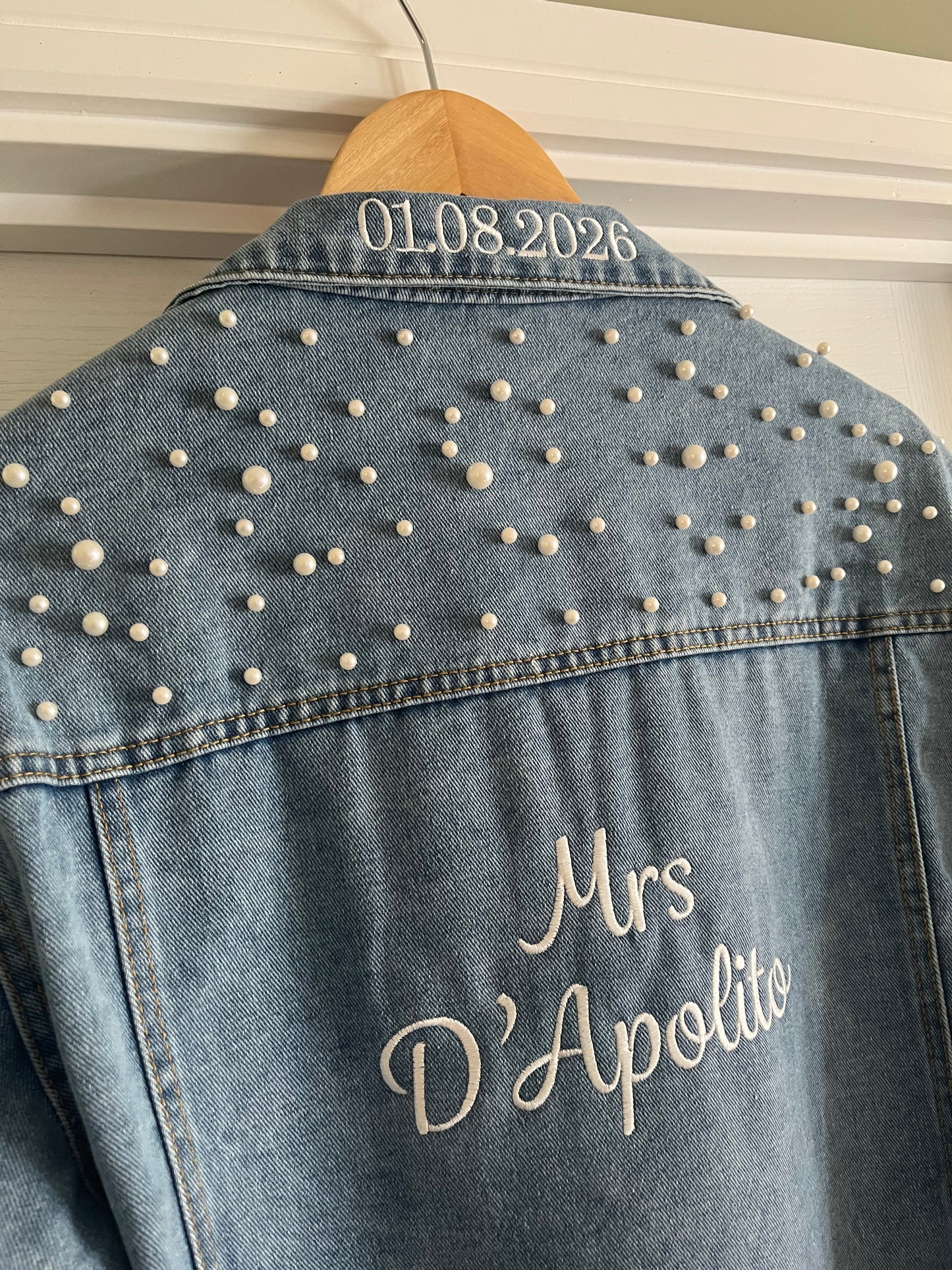 Personalised Embroidered Pearl Denim Jacket